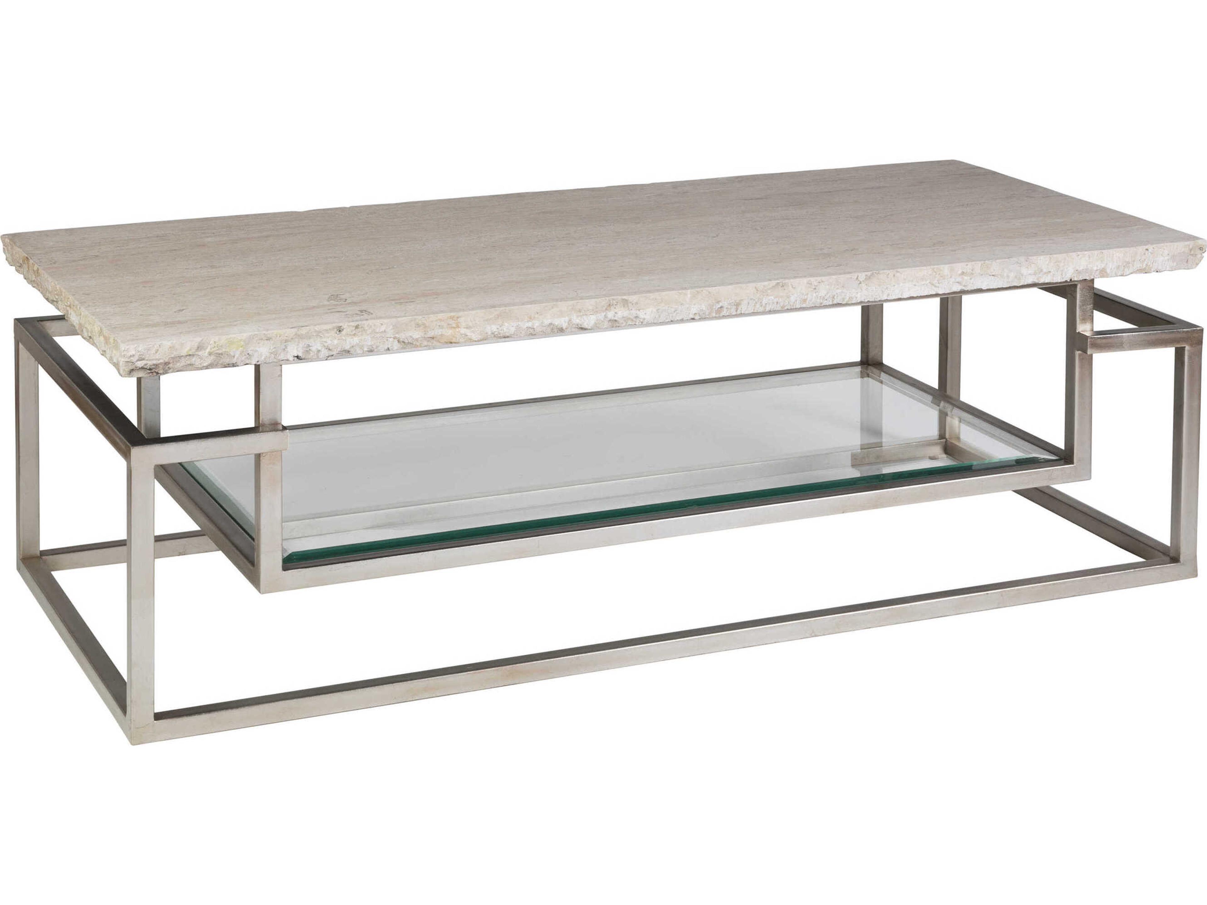 Artistica Signature Designs Theo Rectangular Stone White Vein Travertine Champagne Leaf Cocktail Table