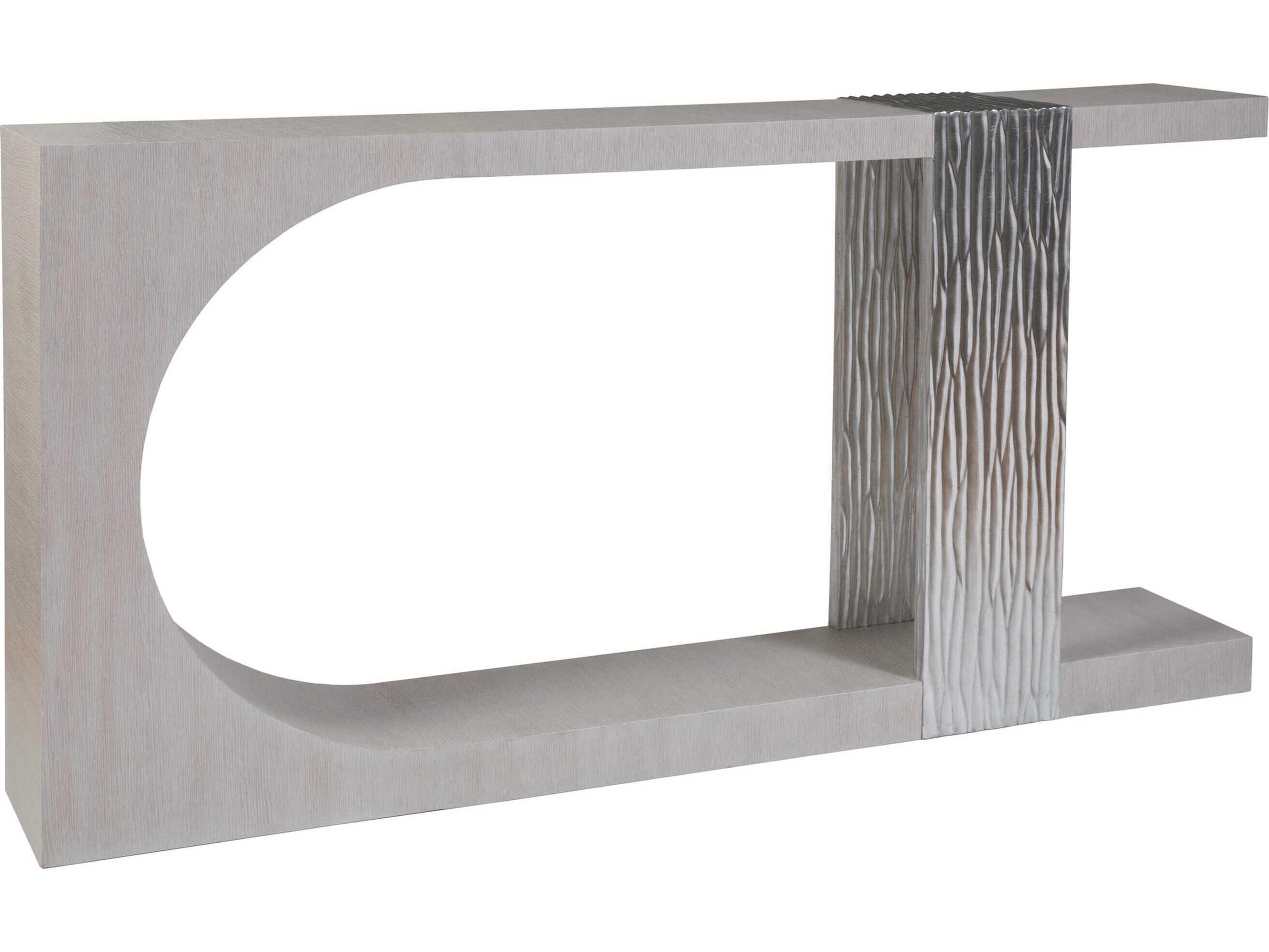Artistica Signature Designs Sereno Rectangular Metal Misty White Gray Silver Leaf Console Table