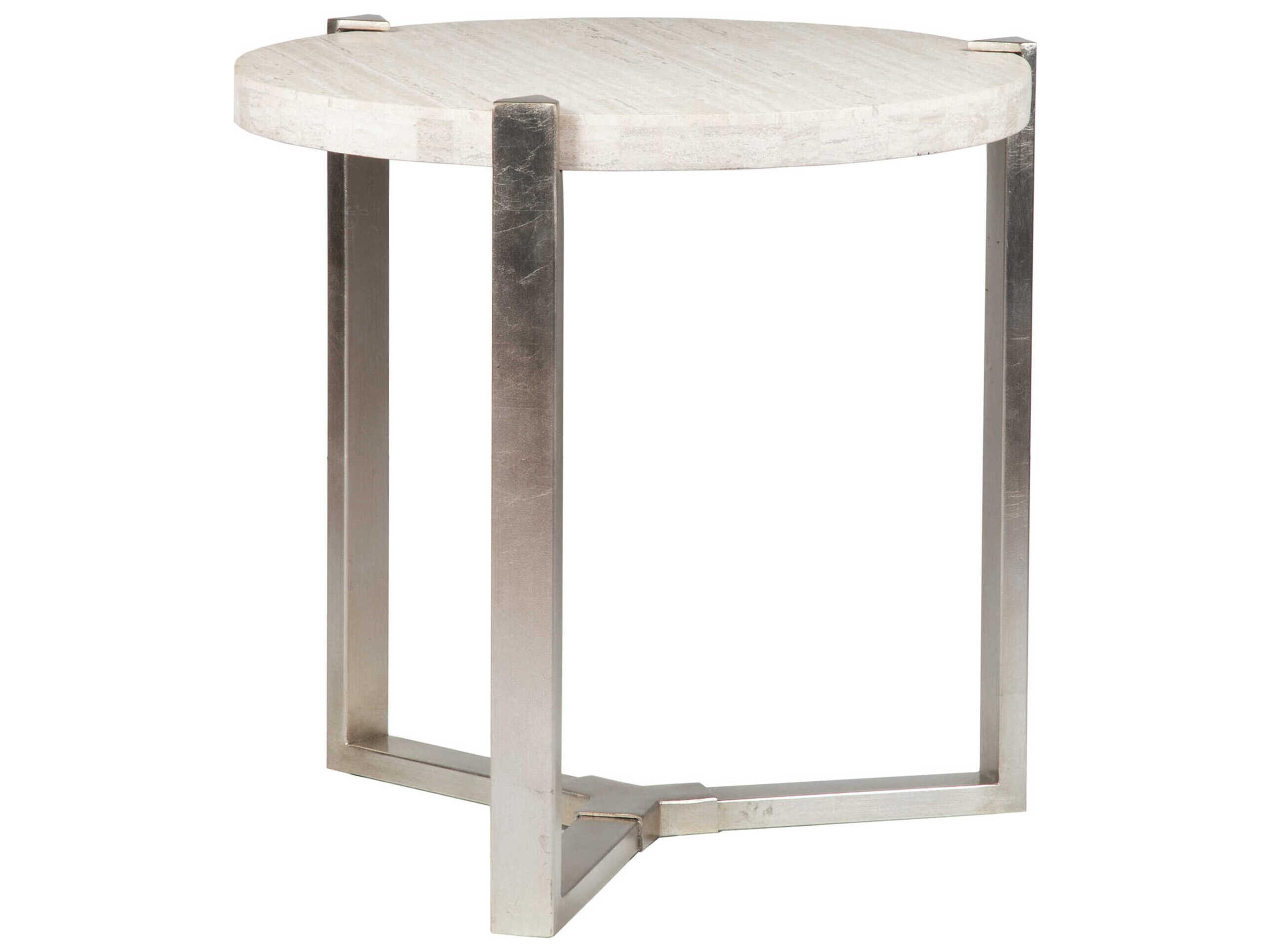 Artistica Signature Designs Denizen Round Stone White Champagne Silver Leaf End Table