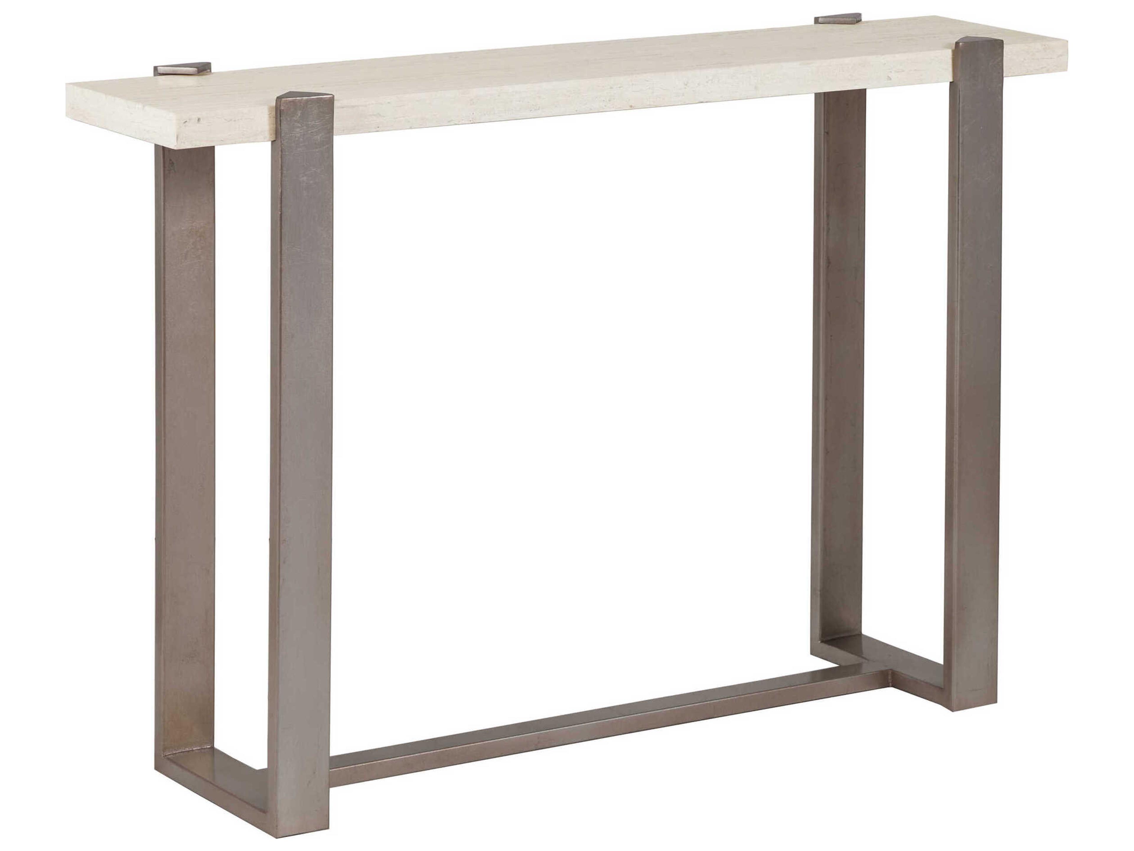 Artistica Signature Designs Denizen Rectangular Stone White Champagne Silver Leaf Console Table