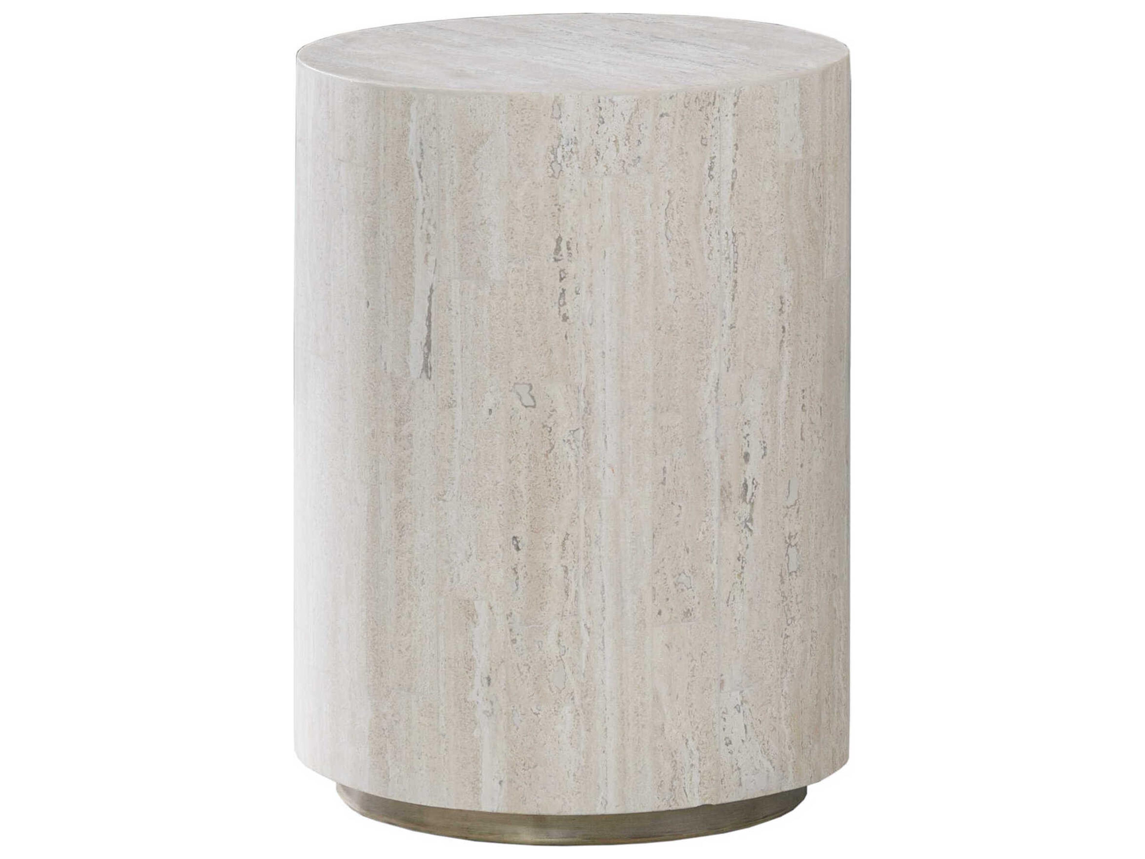 Signature Designs Cassio Round Stone White Silver Metallic End Table