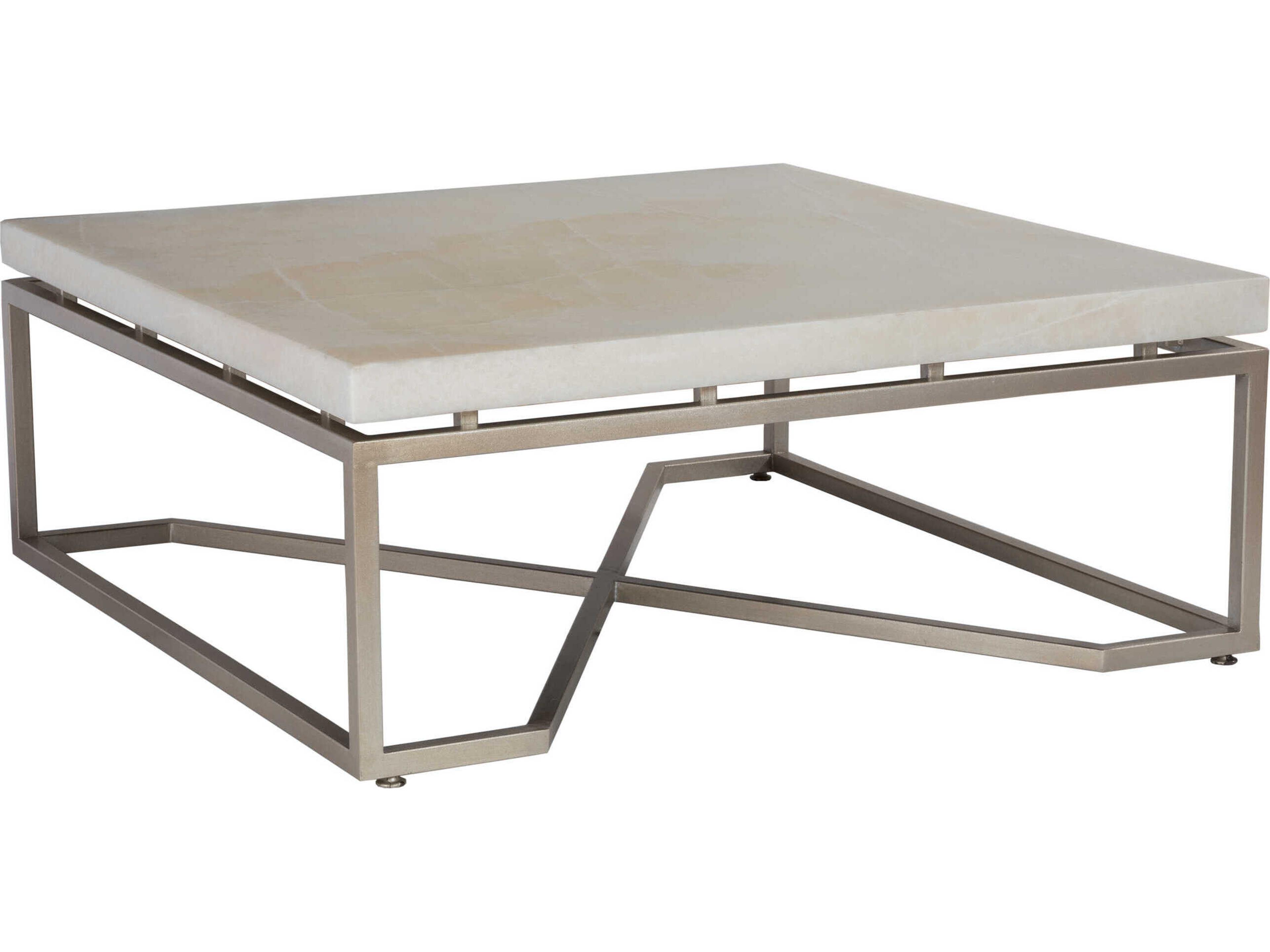 Artistica Signature Designs Vara Square Stone Champagne Silver Leaf White Onyx Cocktail Table