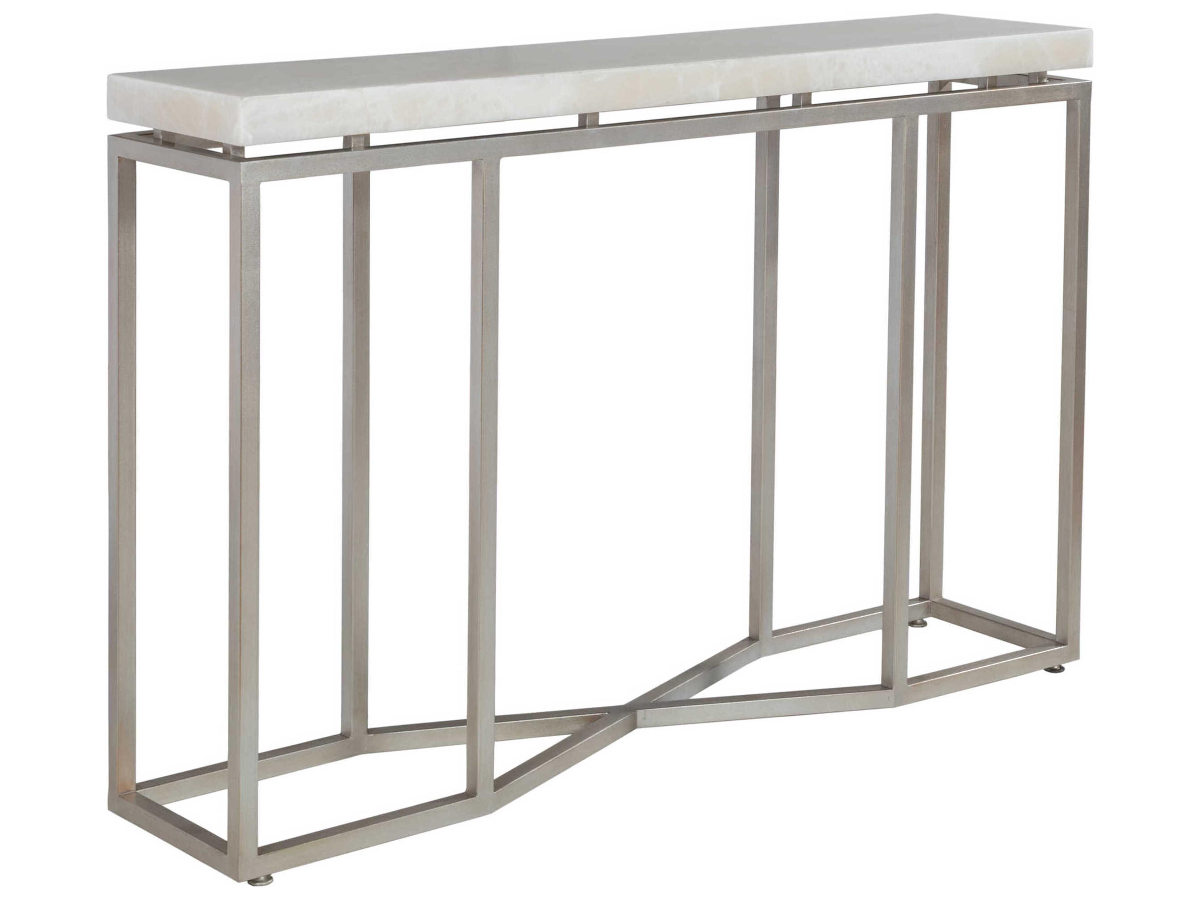 Artistica Signature Designs Vara Rectangular Stone Champagne Silver Leaf White Onyx Console Table