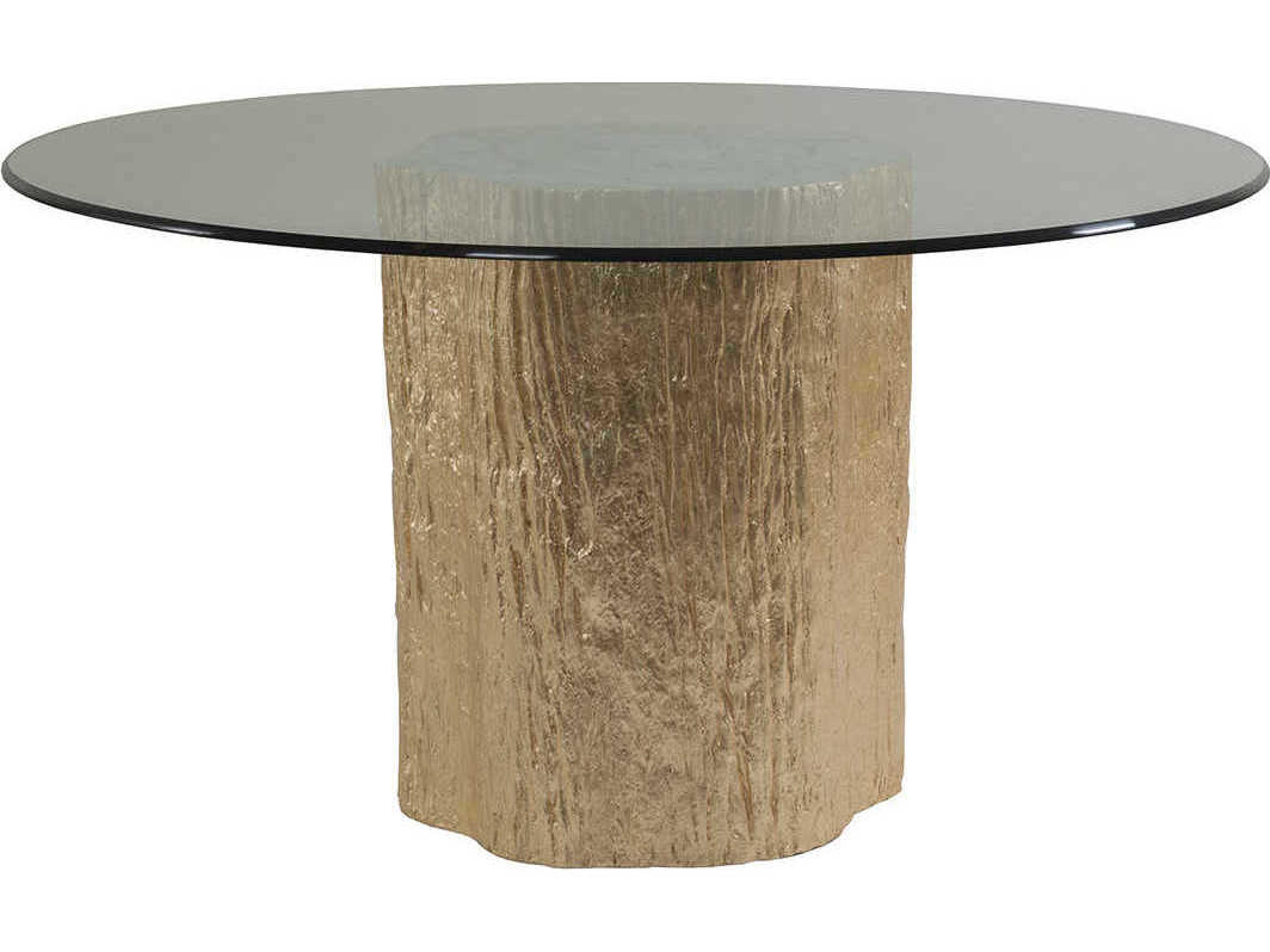 Artistica Trunk Segment Round Glass White Fossilized Shell With Gold Leaf Dining Table