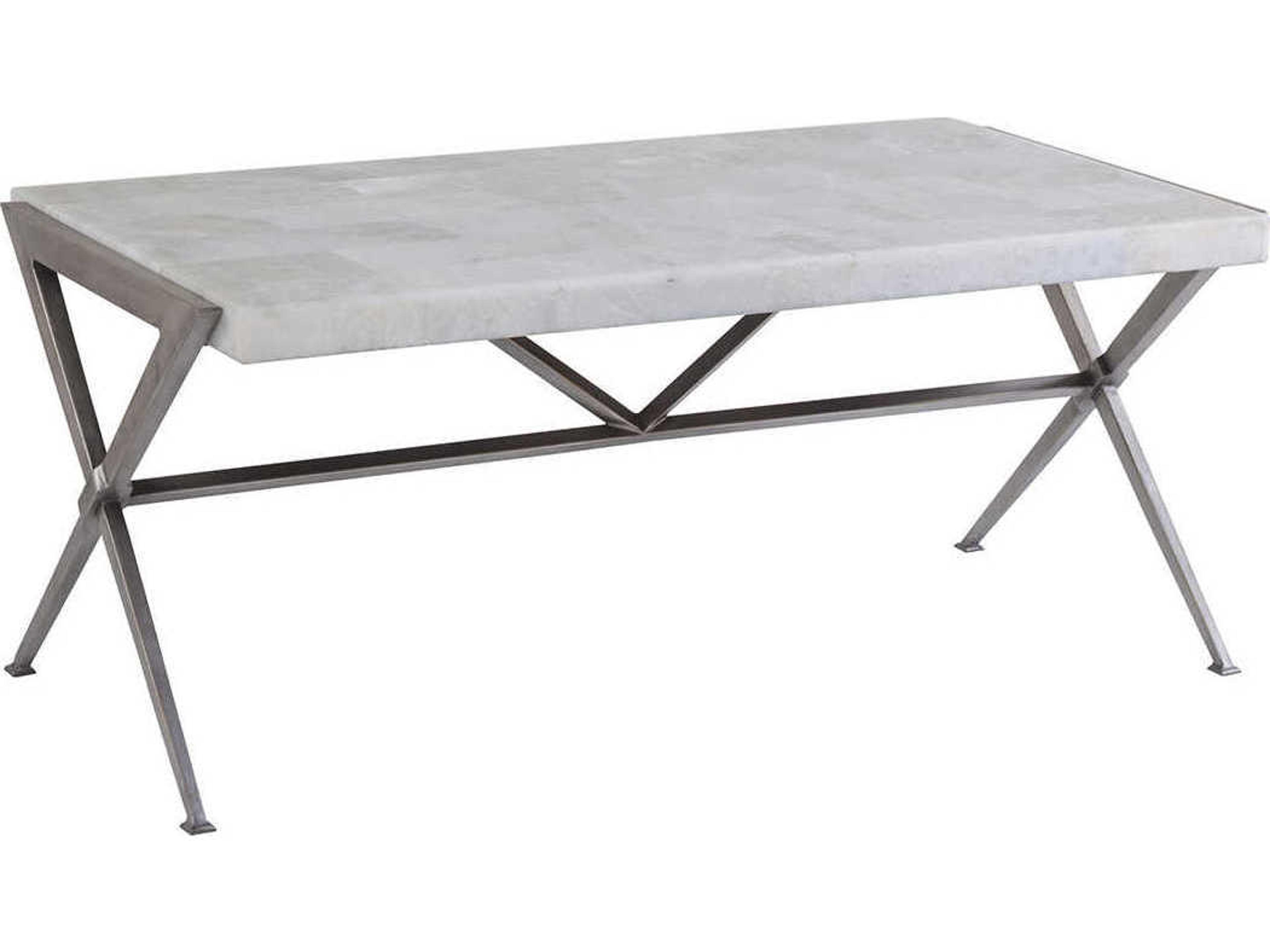 Artistica Greta Rectangular Stone Light Gray Onyx With Dark Iron Base Cocktail Table