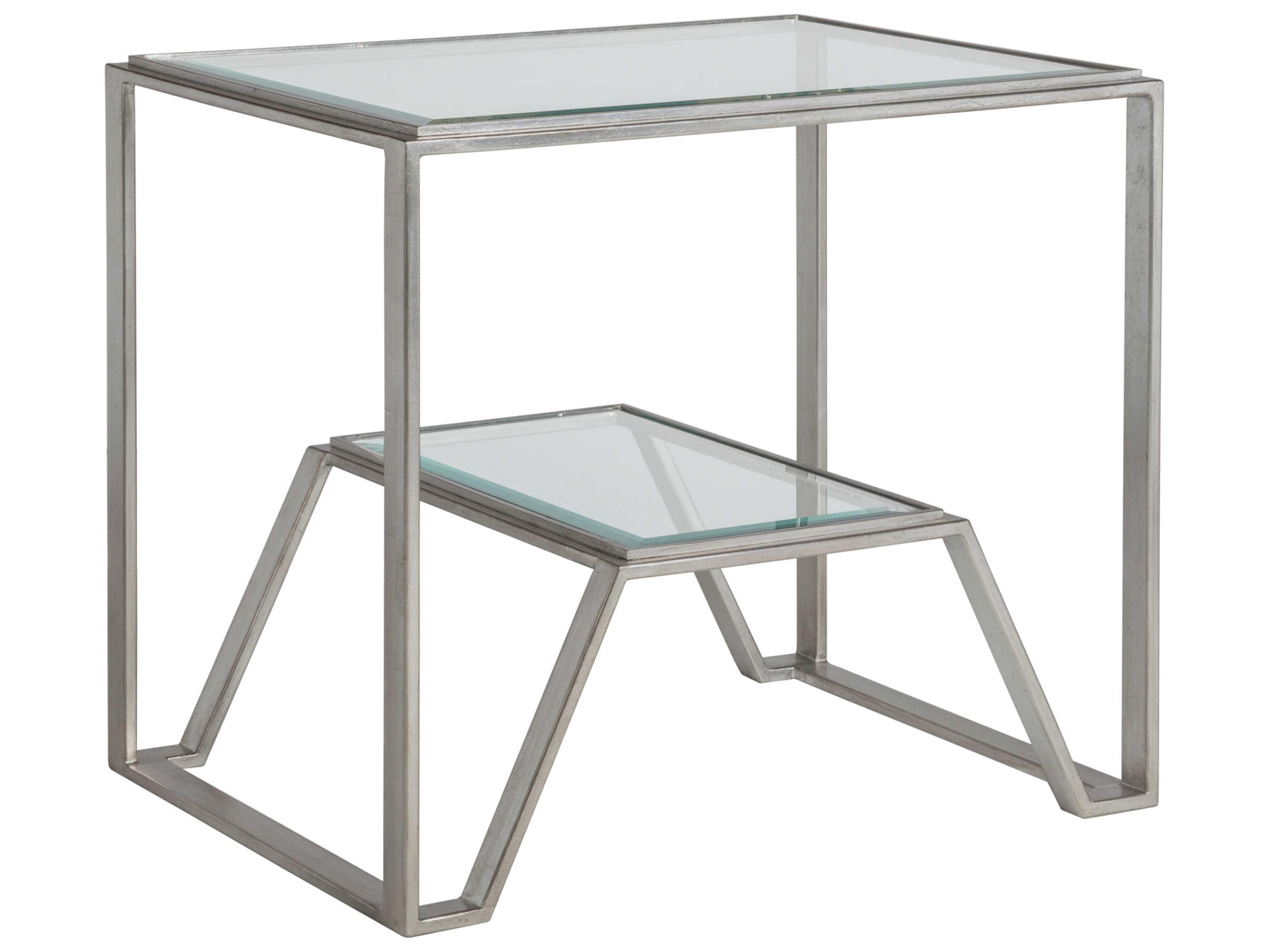 Artistica Metal Designs Byron Rectangular Glass Silver Leaf End Table