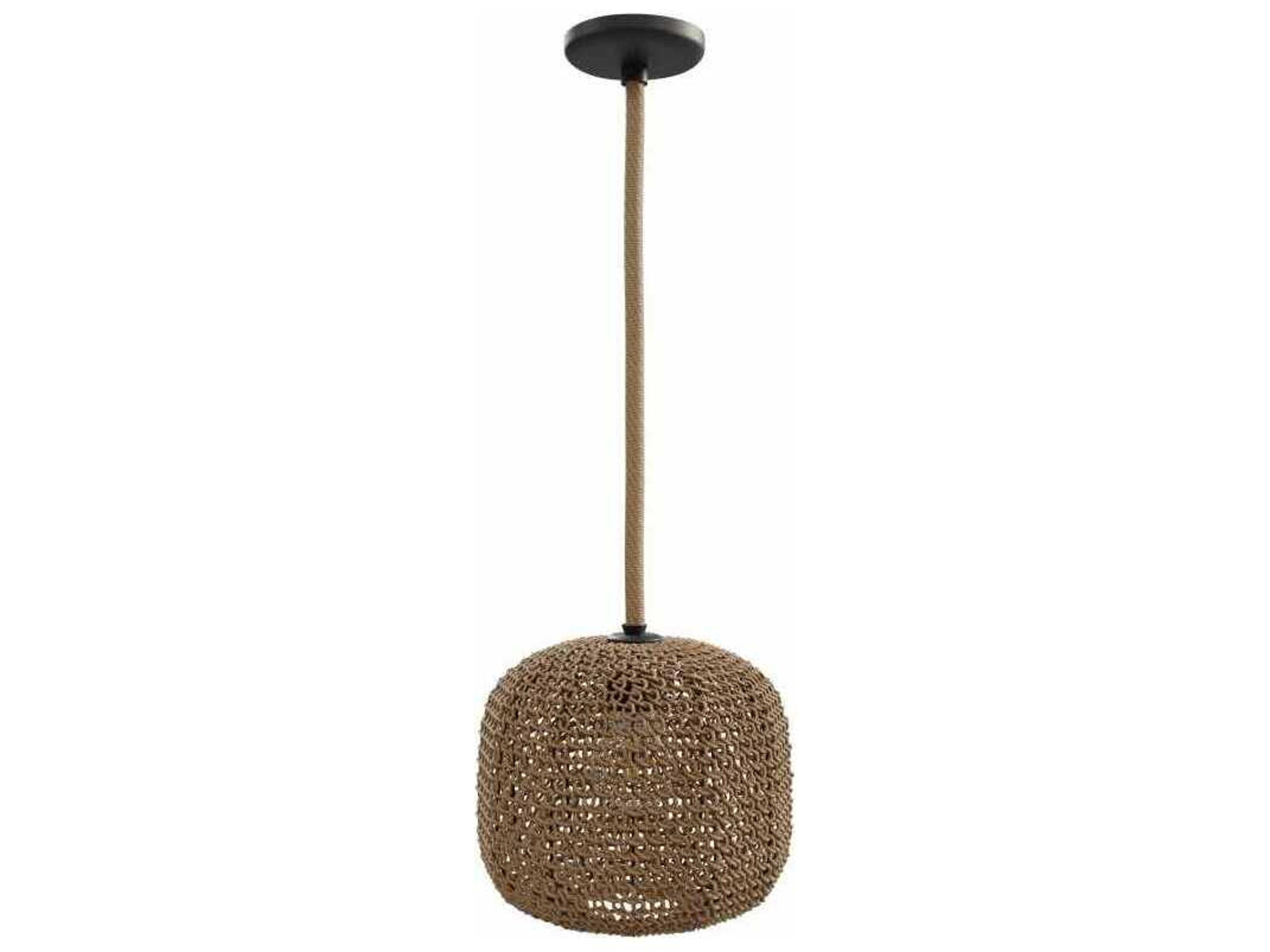 Avenue Lighting Malibu 1-Light Natural Hemp Rope Brown Round Mini Pendant