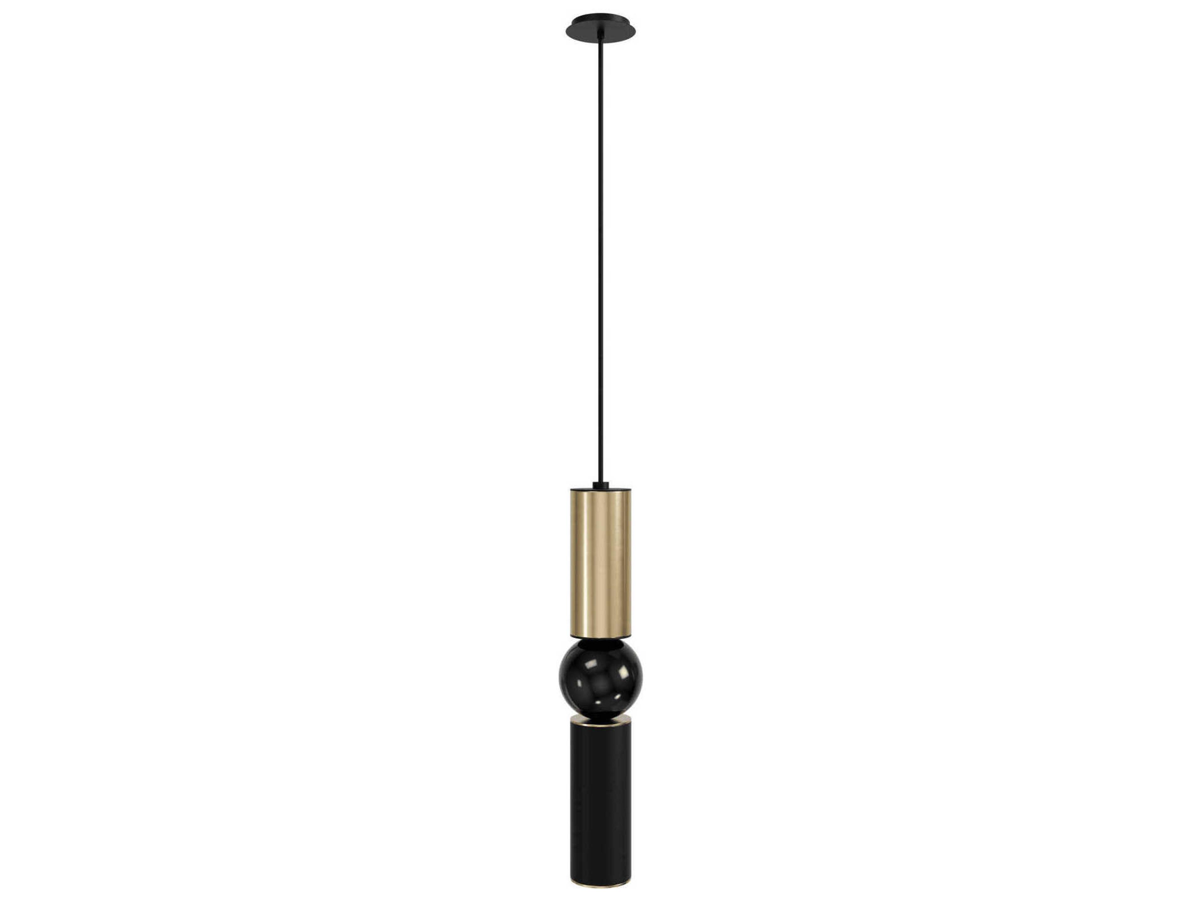 Avenue Lighting Cicada 1-Light Brushed Brass Black Cylinder Mini Pendant