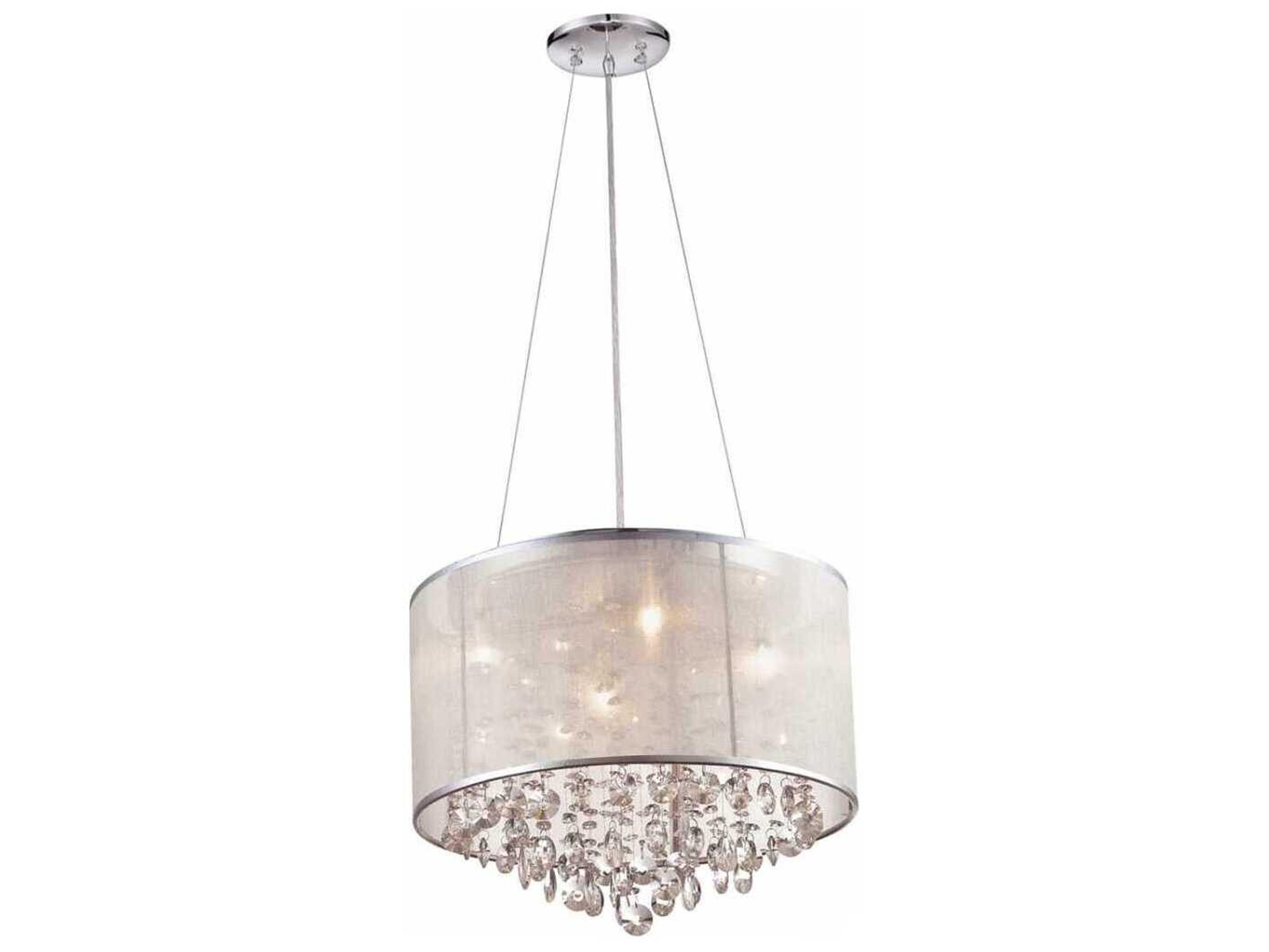 Avenue Lighting Riverside Dr 4-Light Silver Organza Silk Drum Pendant
