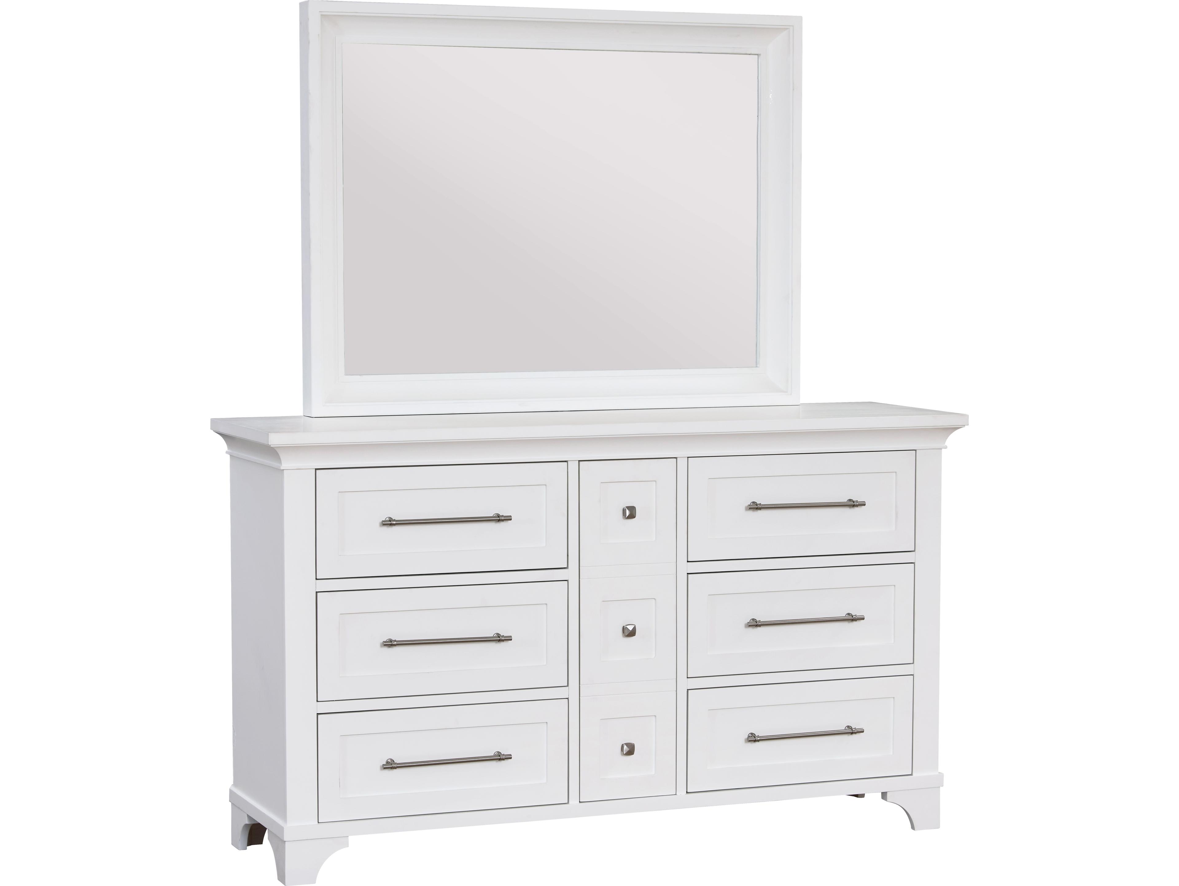 6-Drawers Pine Wood Double Dresser and Mirror Set