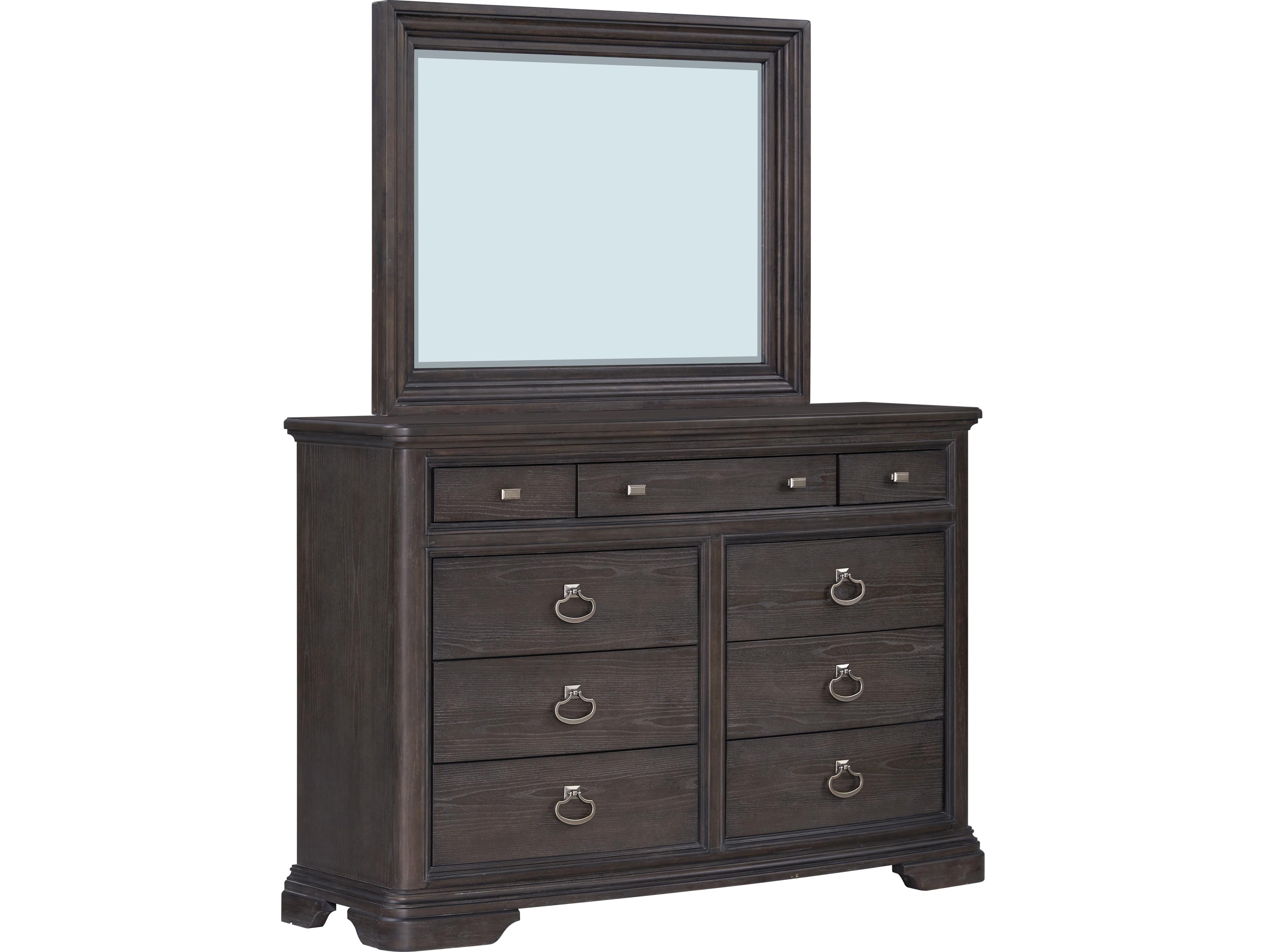 Brown Rubberwood Double Dresser and Mirror Set
