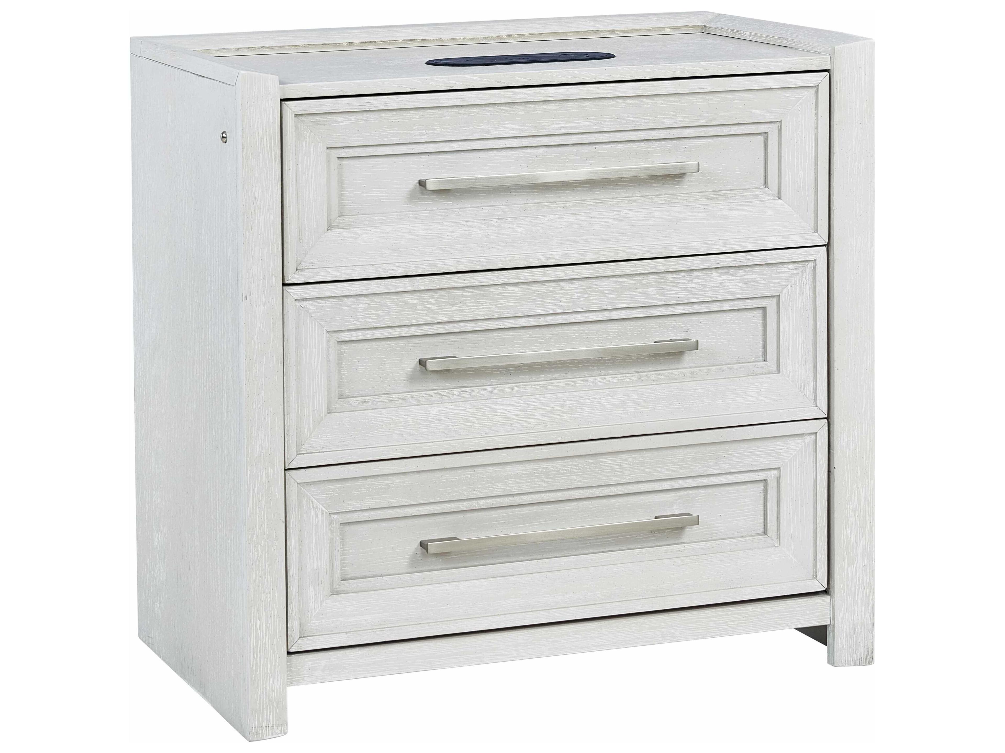 3-Drawers White Rubberwood Nightstand