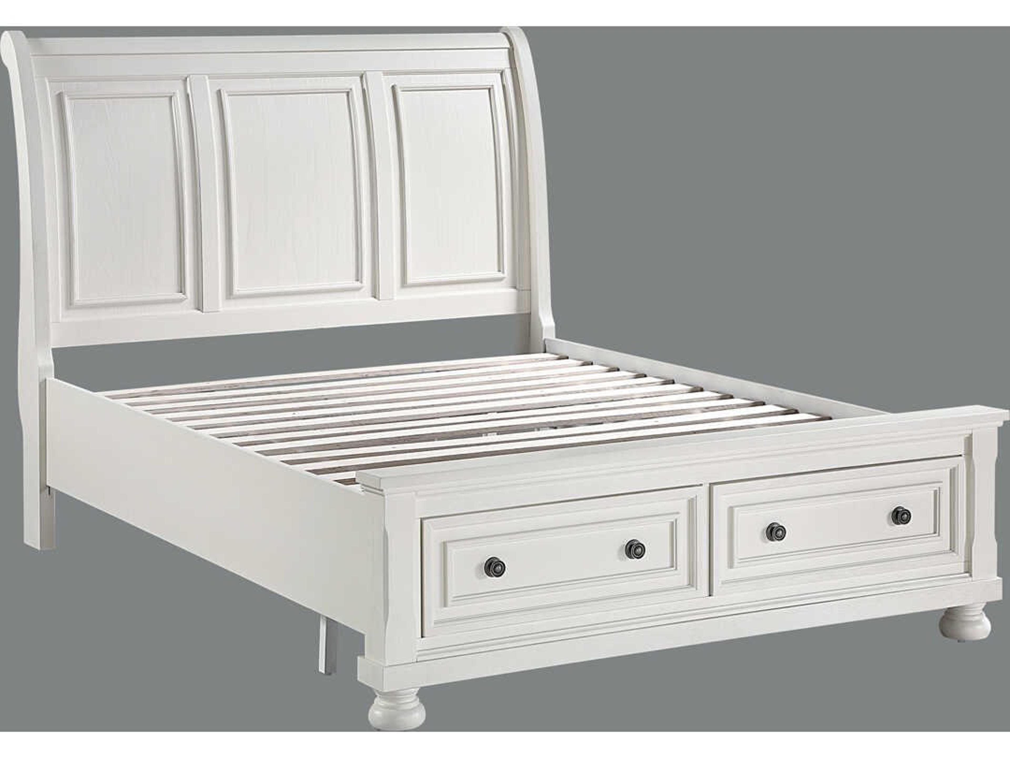 Oyster White Pine Wood Queen Sleigh Bed