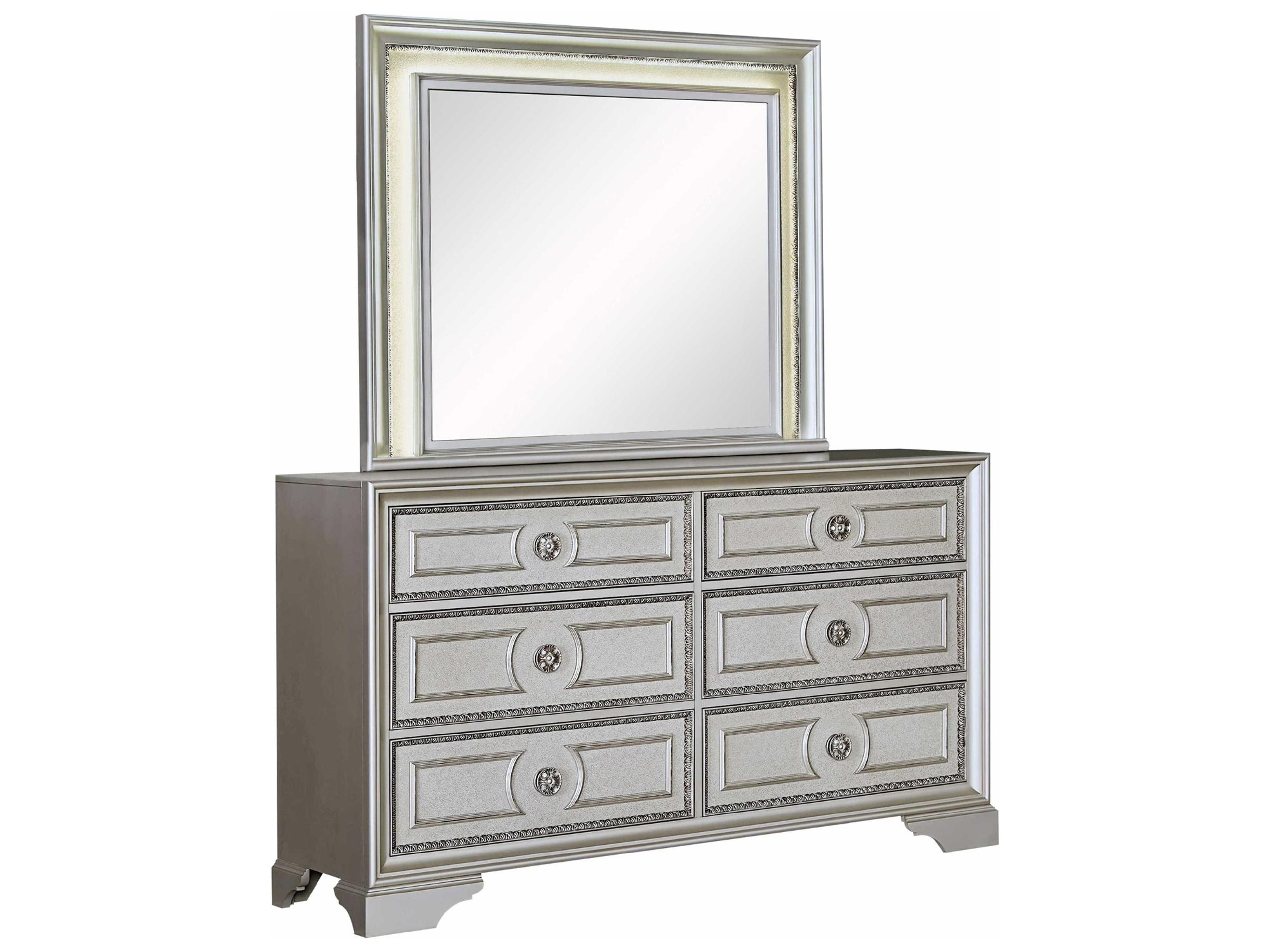 6-Drawers Silver Birch Wood Double Dresser and Mirror Set