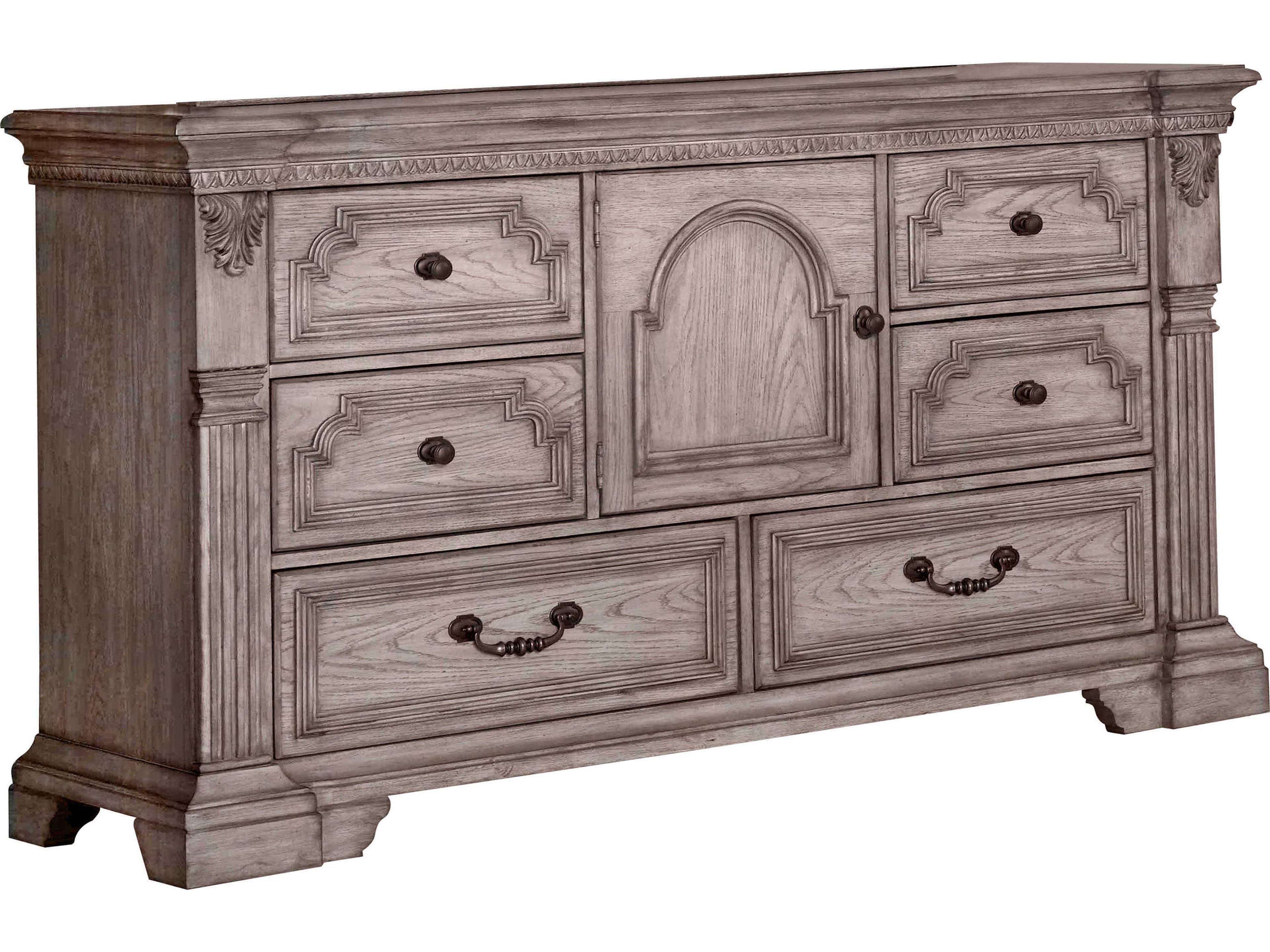 6-Drawers Brown Oak Wood Double Dresser