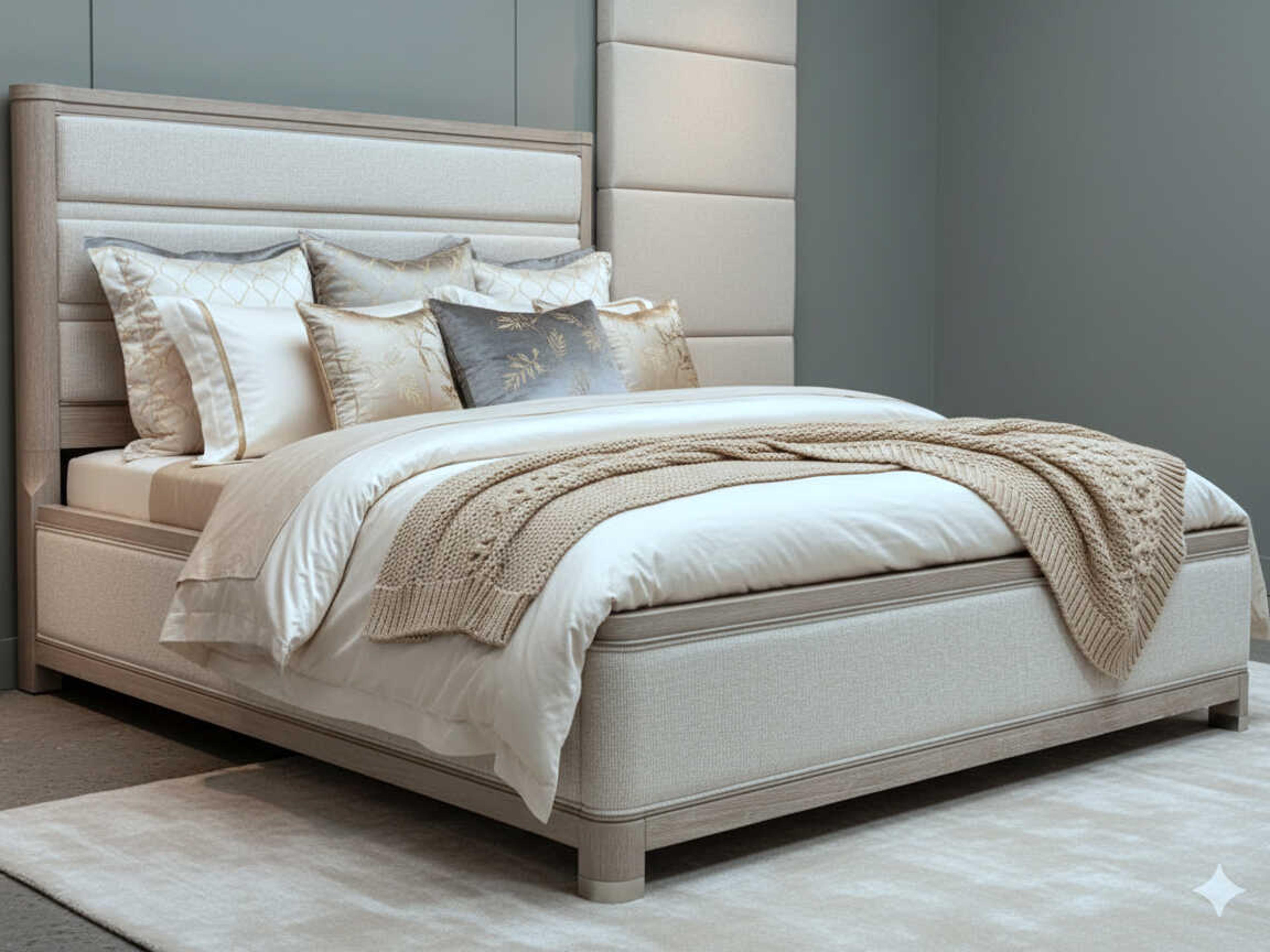 Avalon Furniture White Oak Wood Upholstered Queen Panel Bed
