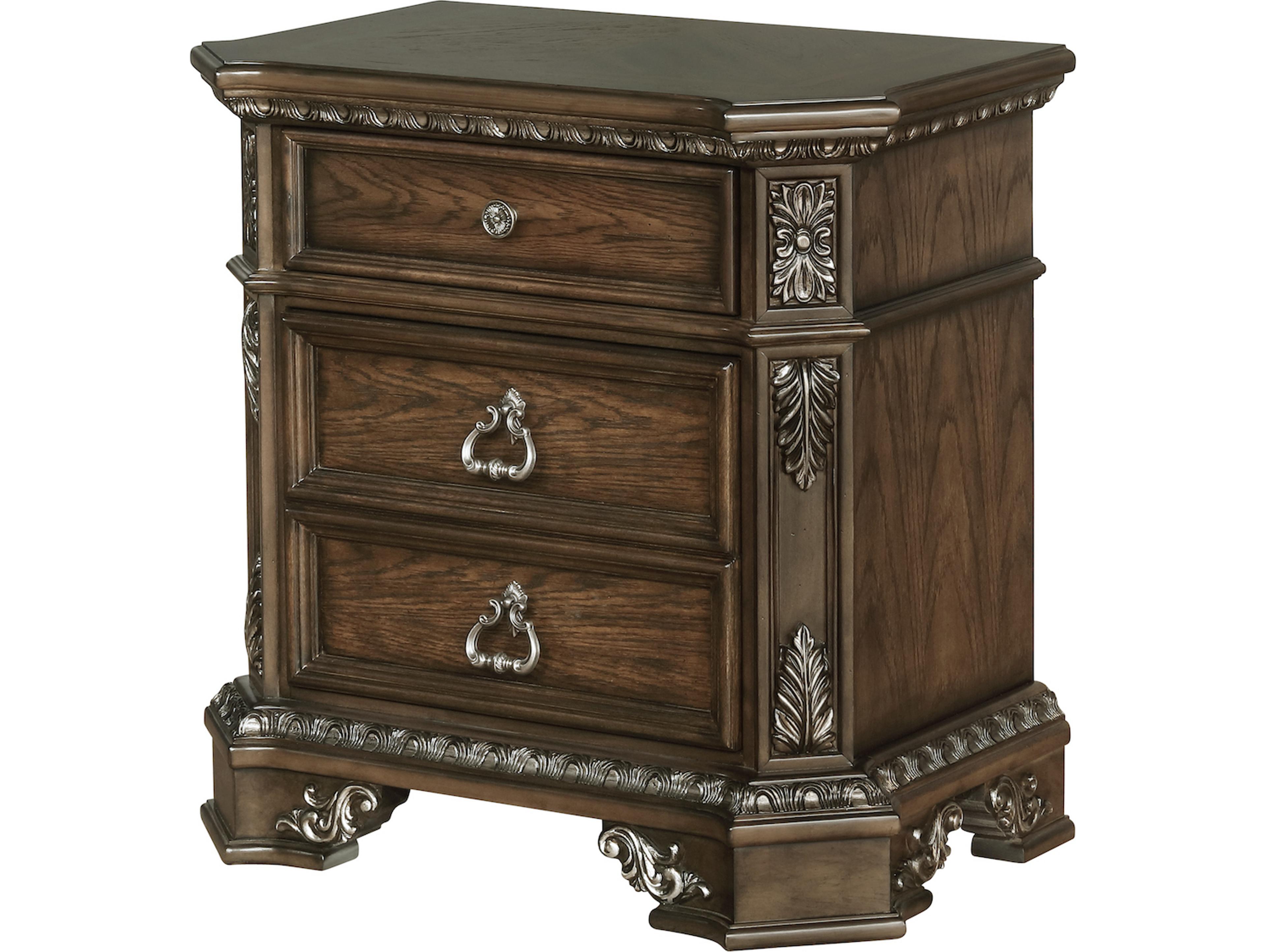 3-Drawers Poplar Wood Nightstand