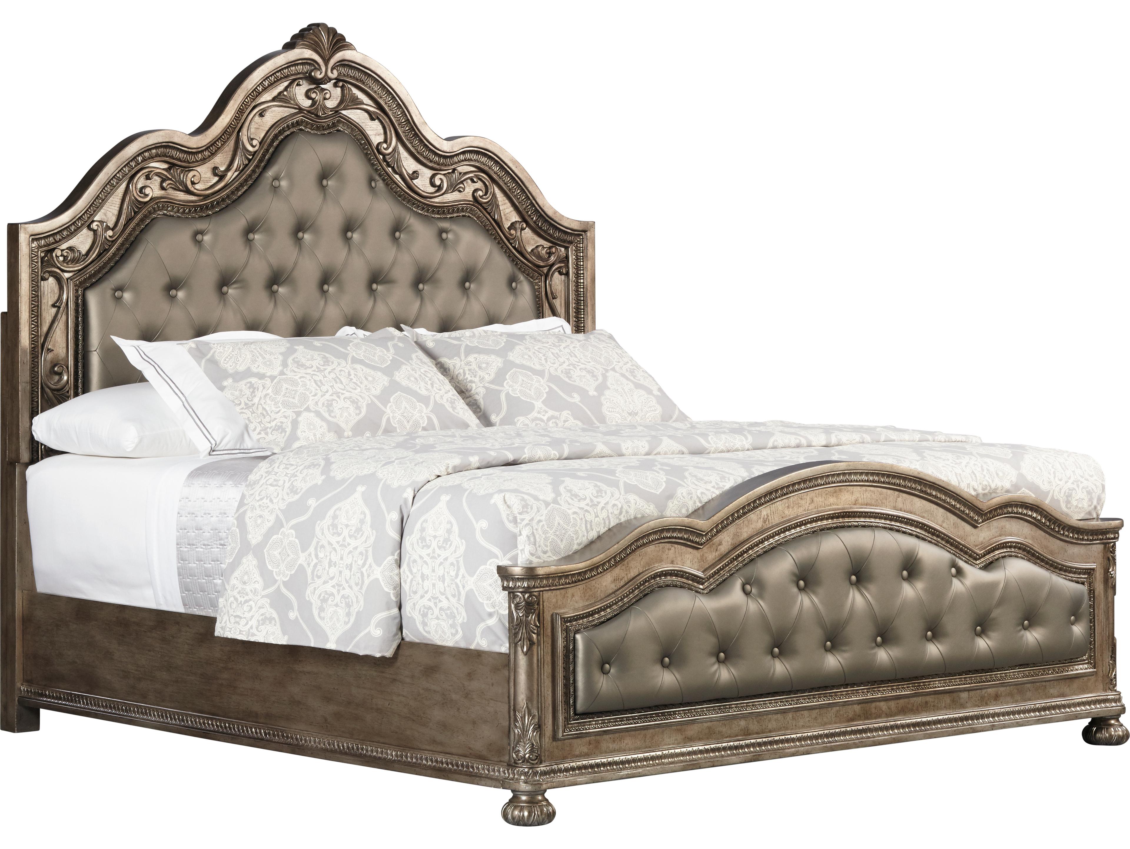 Translucent Platinum Silver Ash Wood Upholstered King Panel Bed