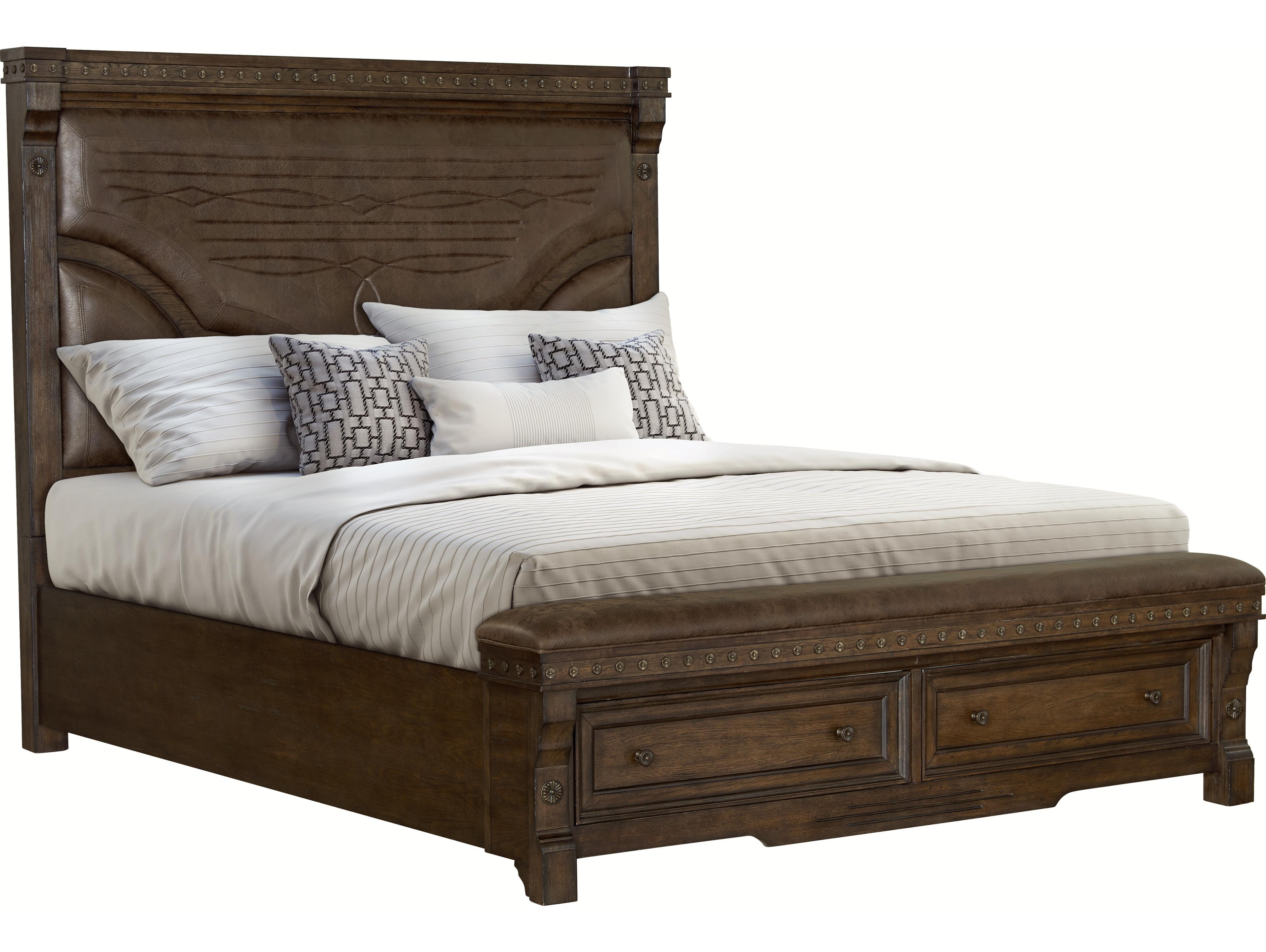 Warm Brown Oak Rubberwood Upholstered King Panel Bed