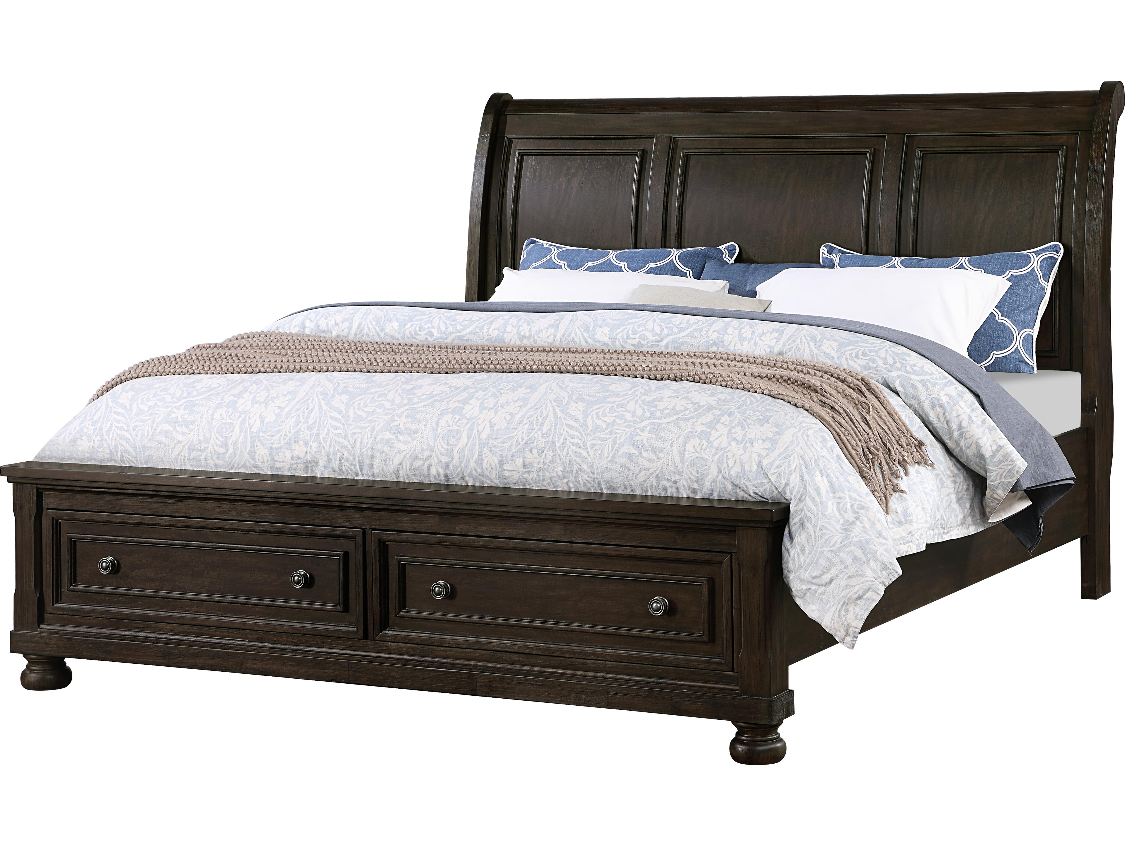 Avalon Furniture Brushed Brown Acacia Pine Wood King Sleigh Bed