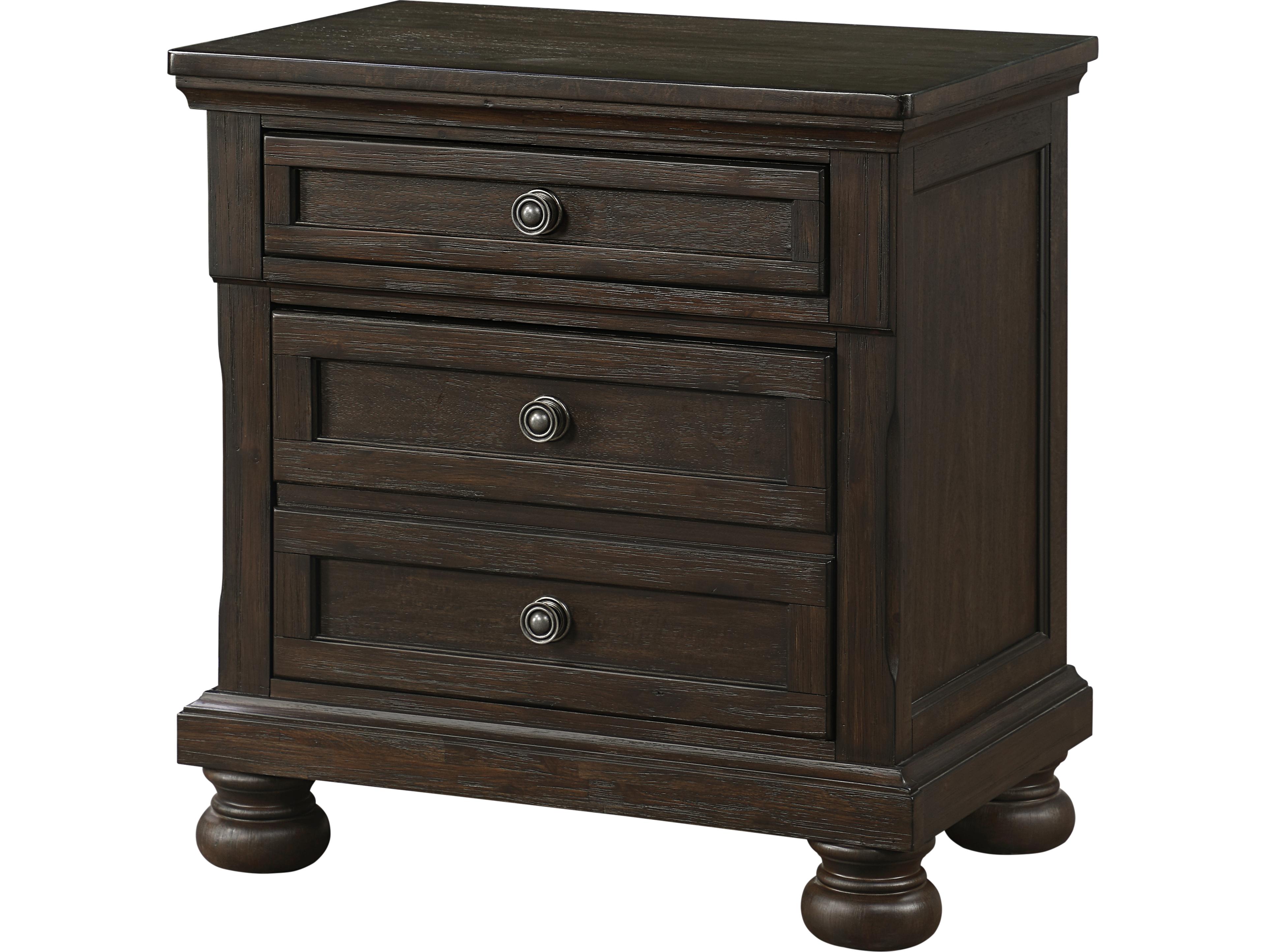 3-Drawers Pine Wood Nightstand