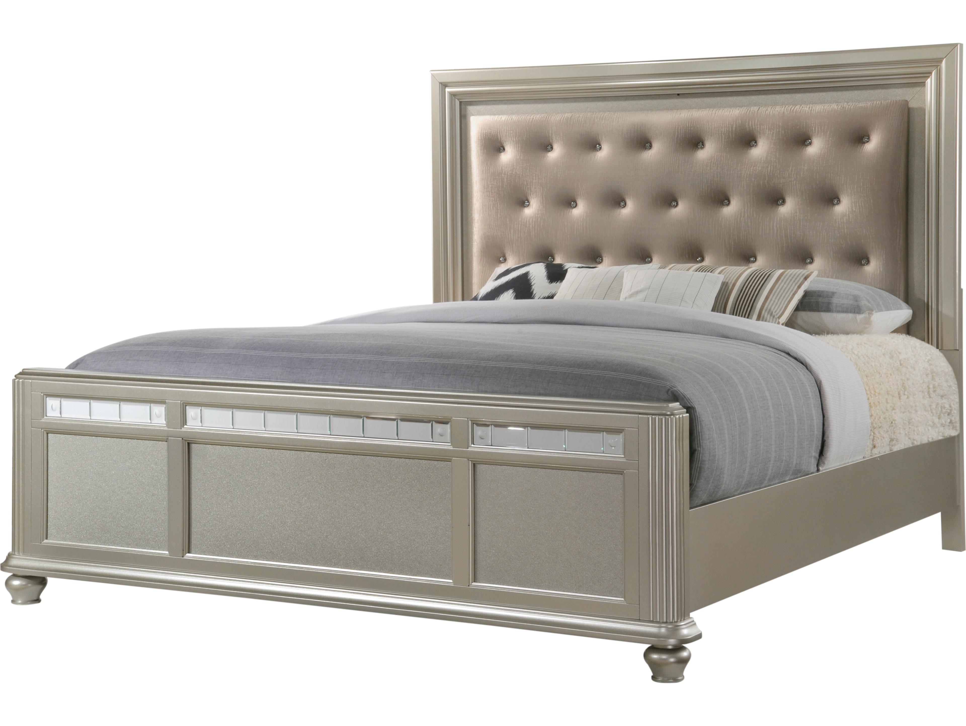 Silver Hardwood Upholstered King Panel Bed