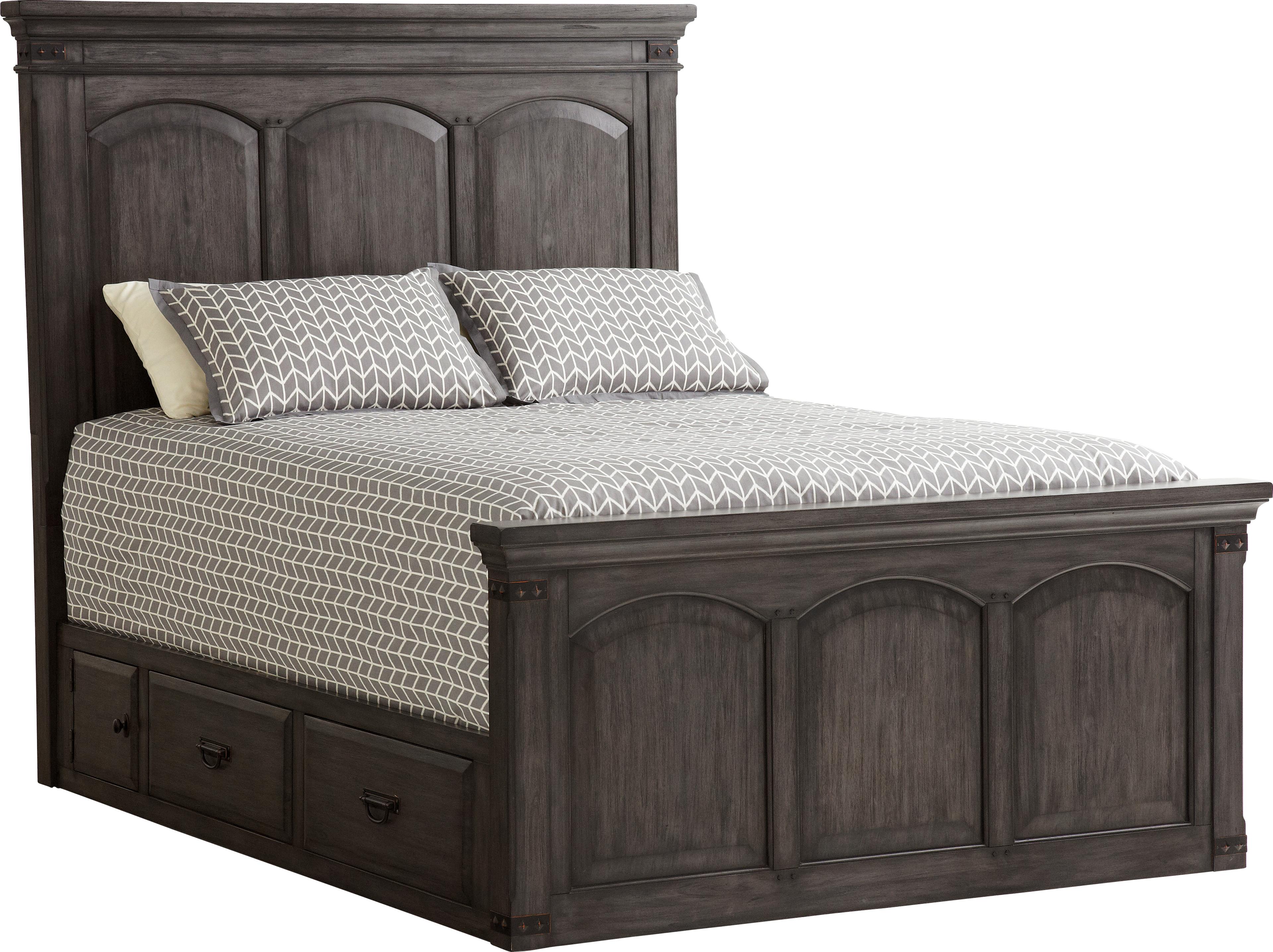 Gray Mahogany Wood Queen Panel Bed