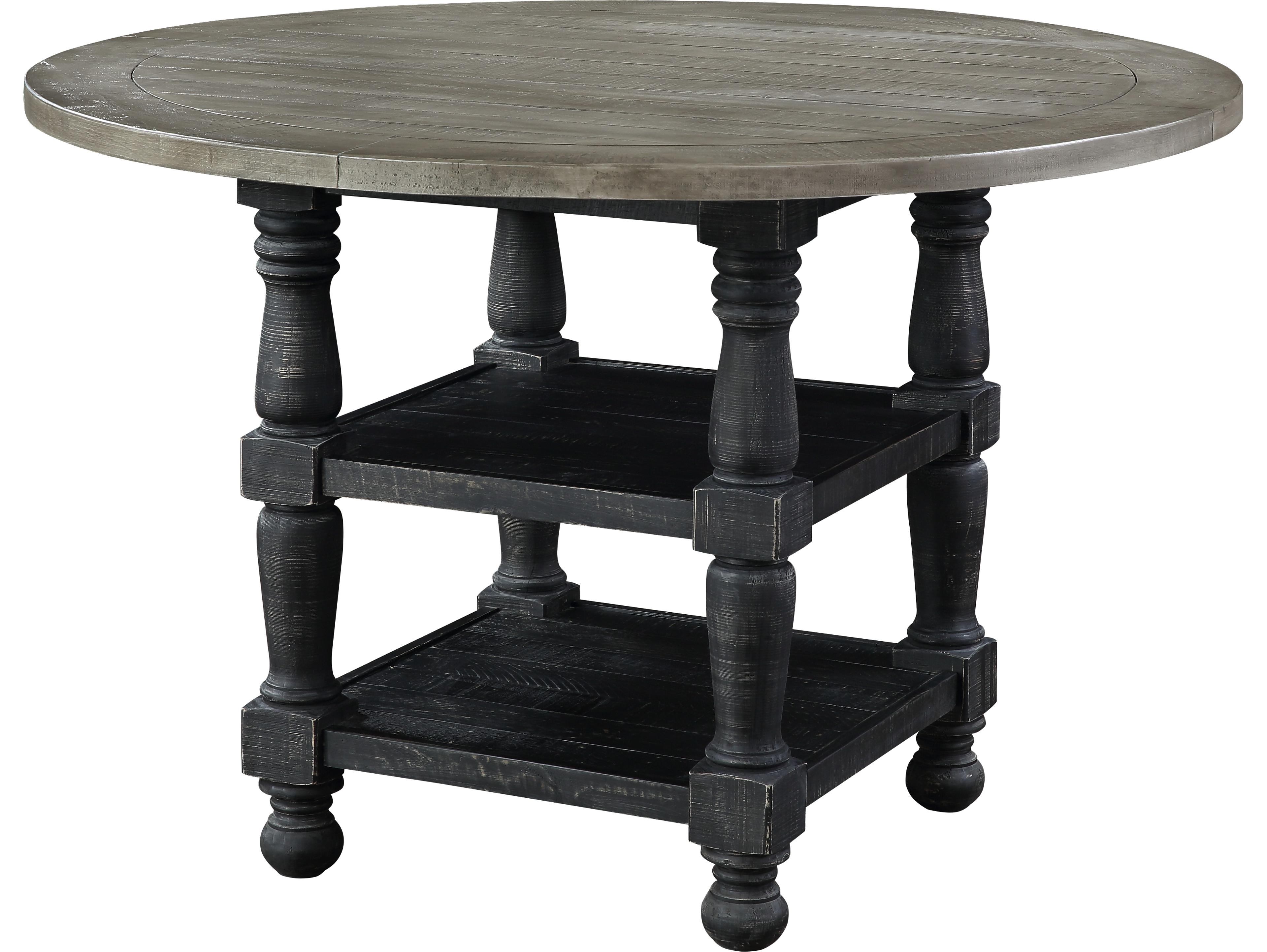 Avalon Furniture Round Wood Distressed Gray Washed Black Dining Table