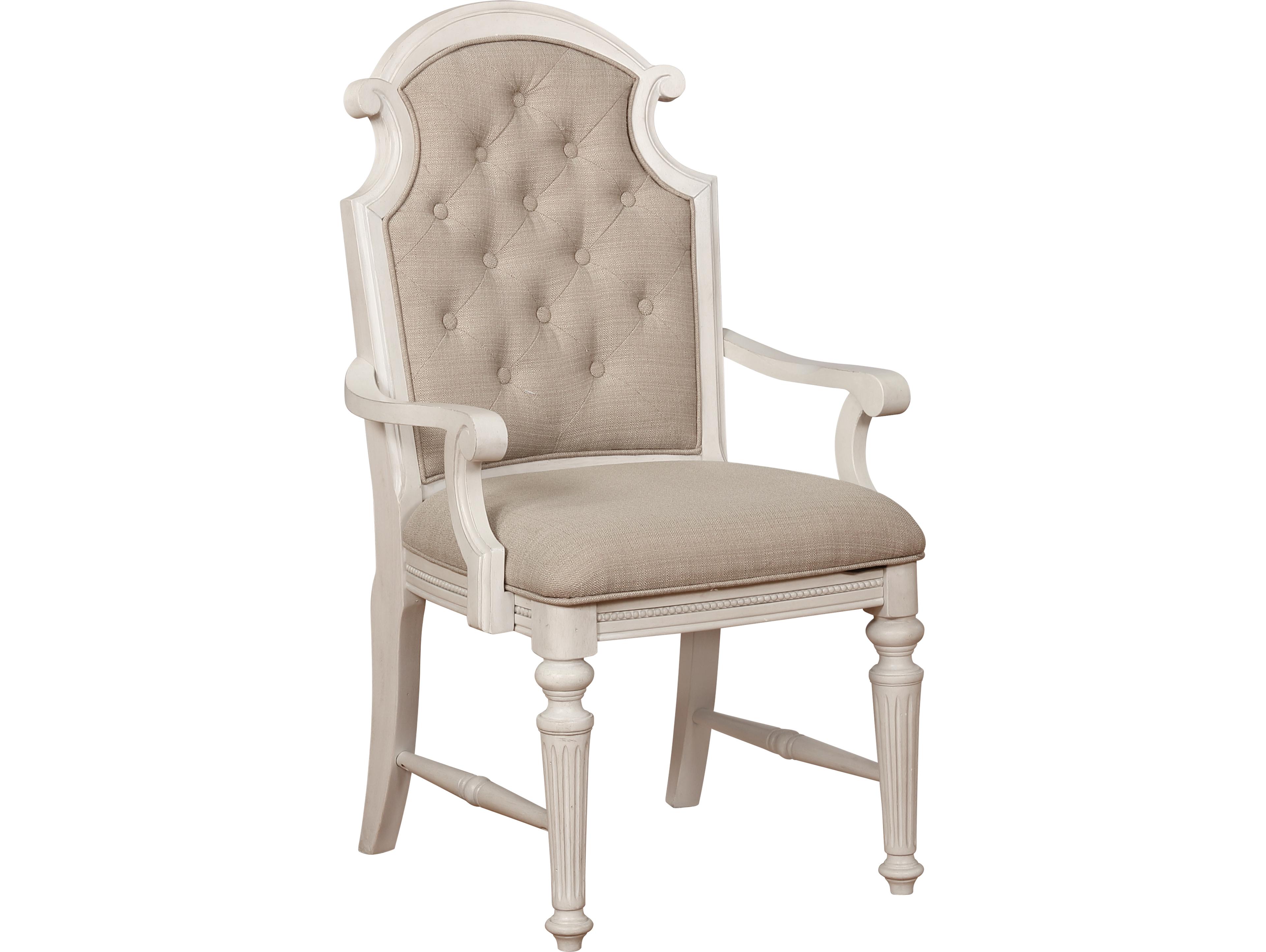 Avalon Furniture Rubberwood Beige Upholstered Arm Dining Chair