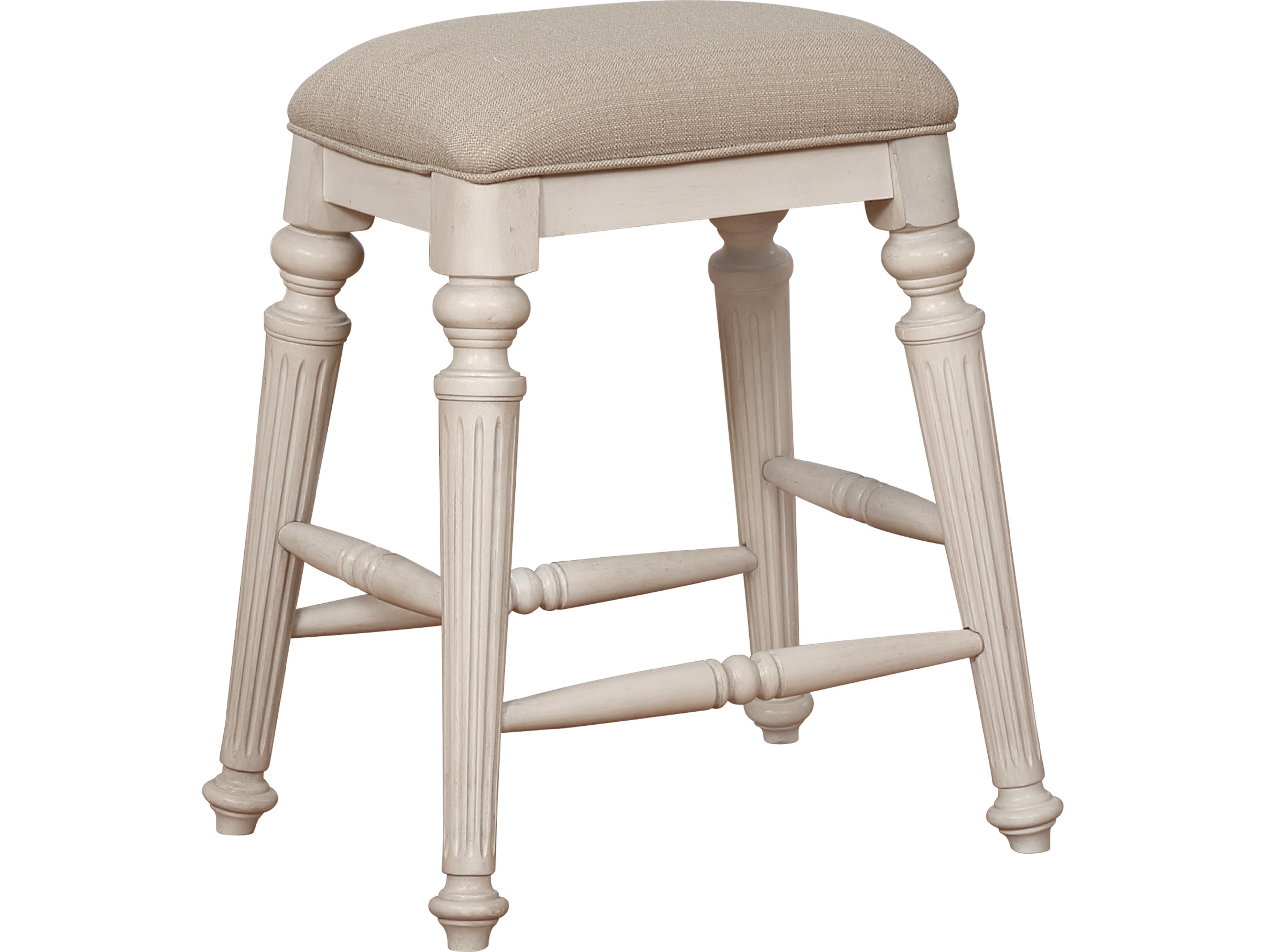Avalon Furniture Light Gray Oak Distressed White Upholstered Wood Table Stool