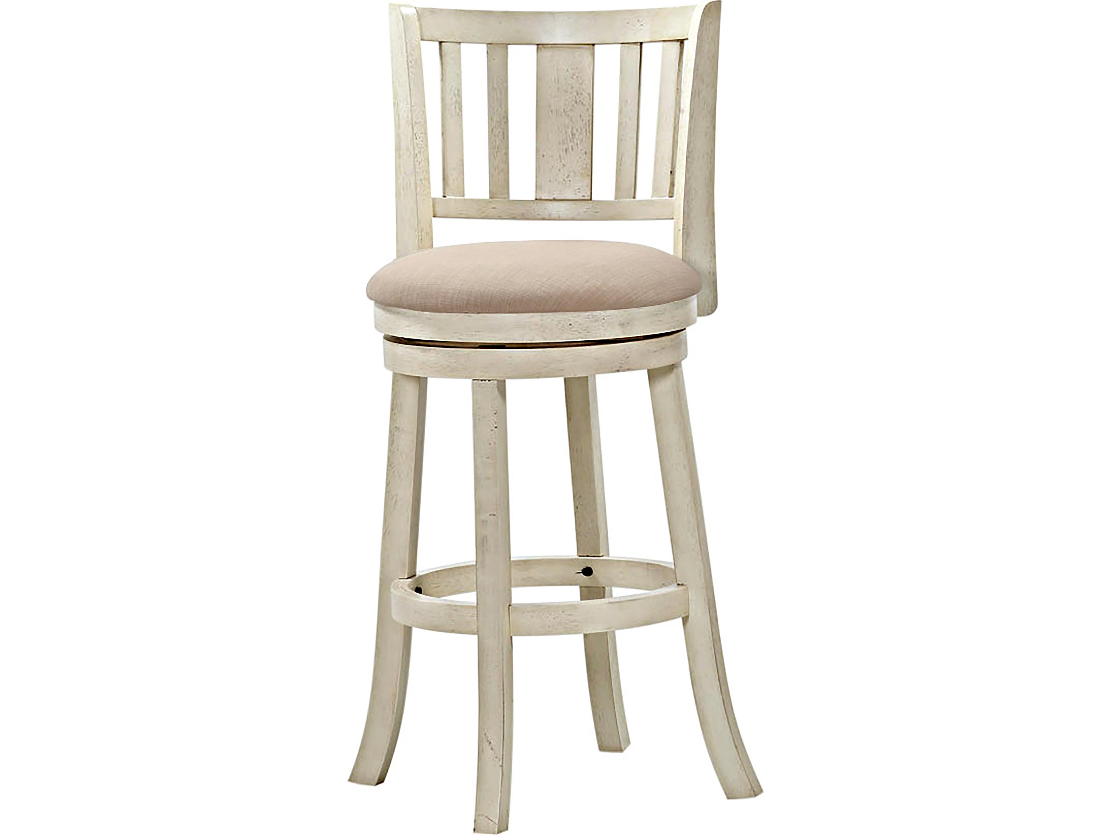 Avalon Furniture Brushed White Upholstered Swivel Mango Wood Bar Stool