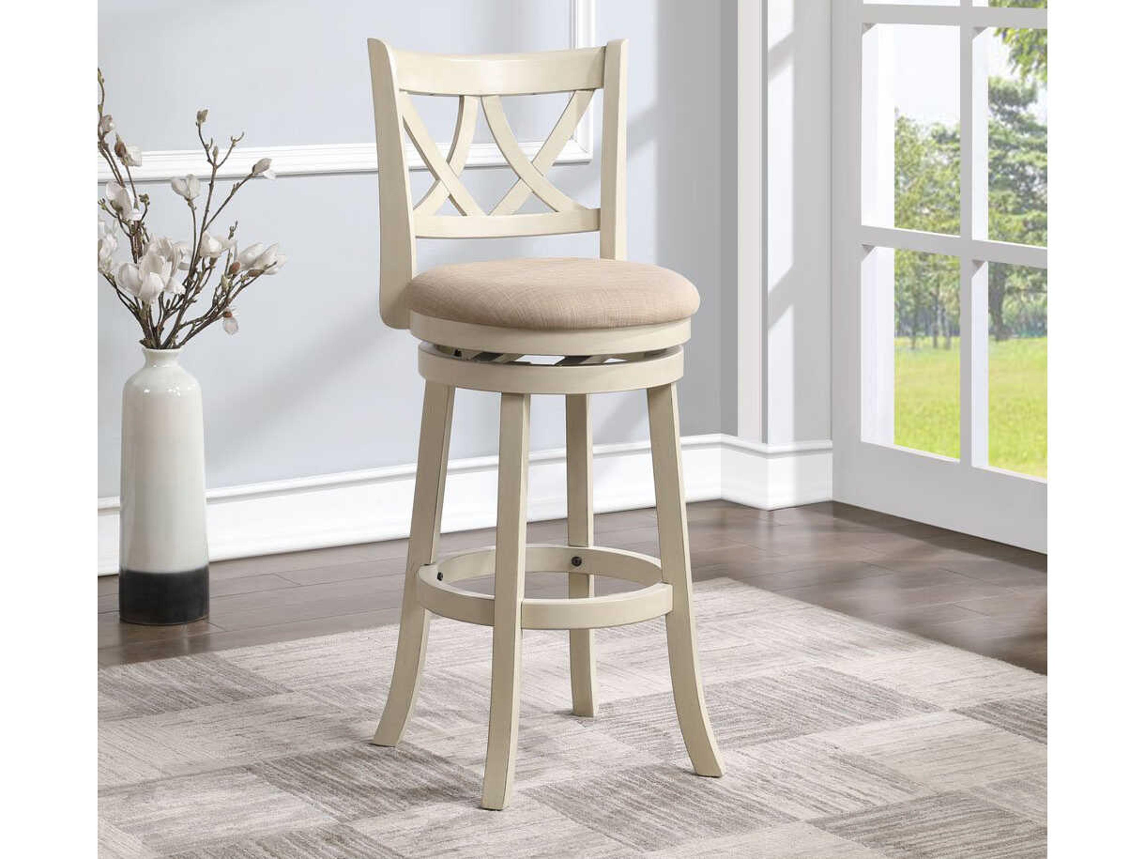 Avalon Furniture White Upholstered Swivel Mango Wood Bar Stool