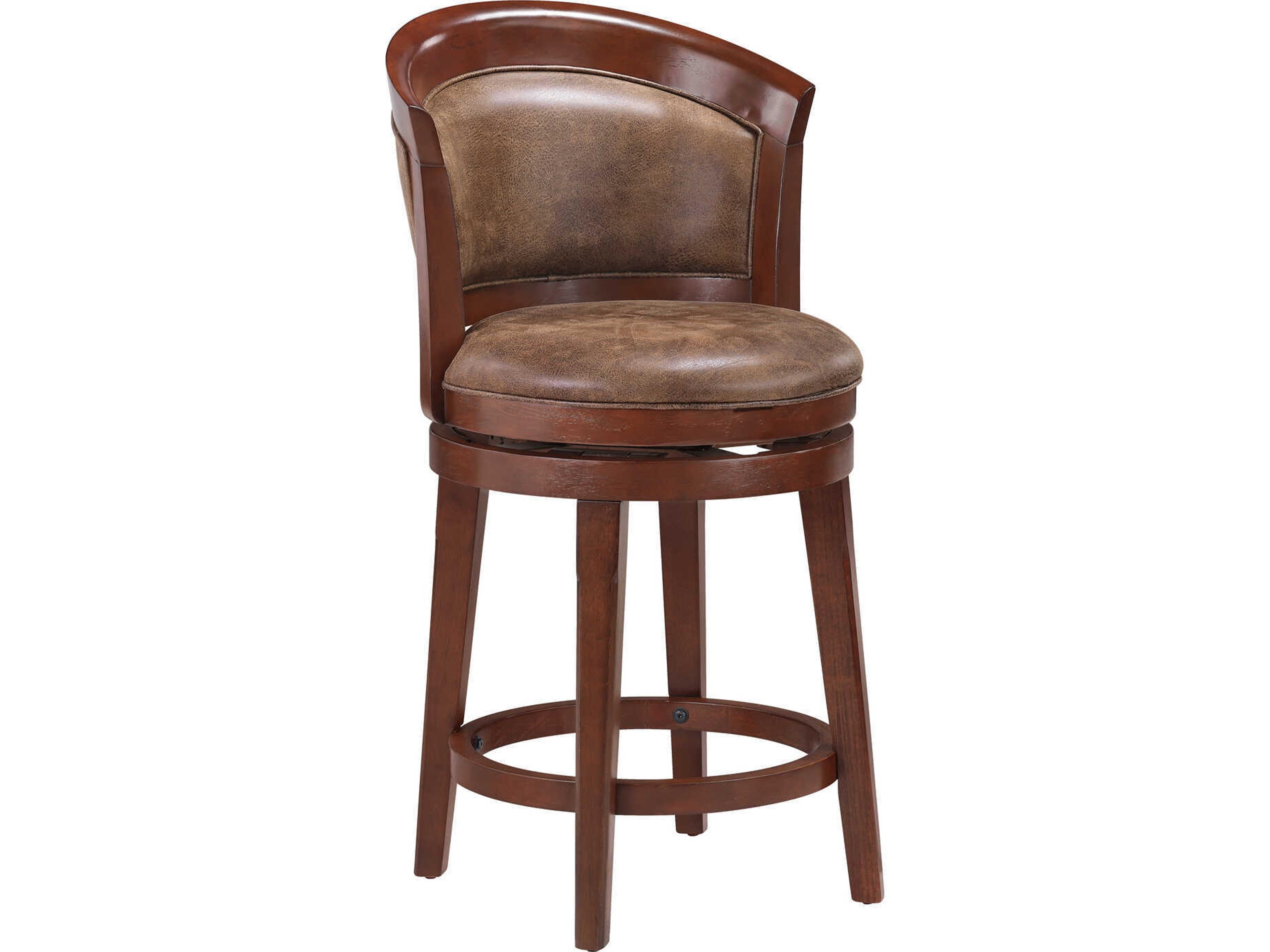 Avalon Furniture Antique Cherry Leather Swivel Mango Wood Bar Stool