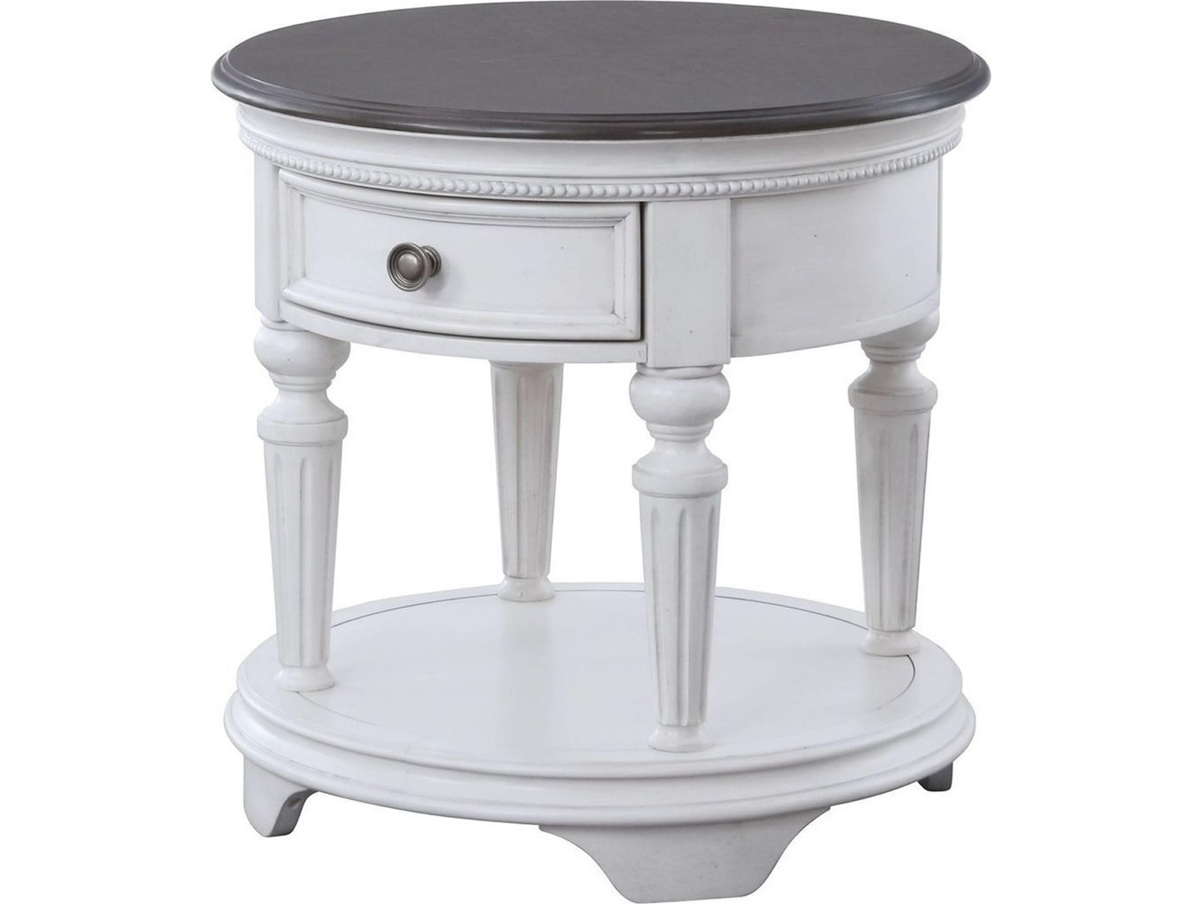 Avalon Furniture Round Wood Gray Oak Distressed White End Table