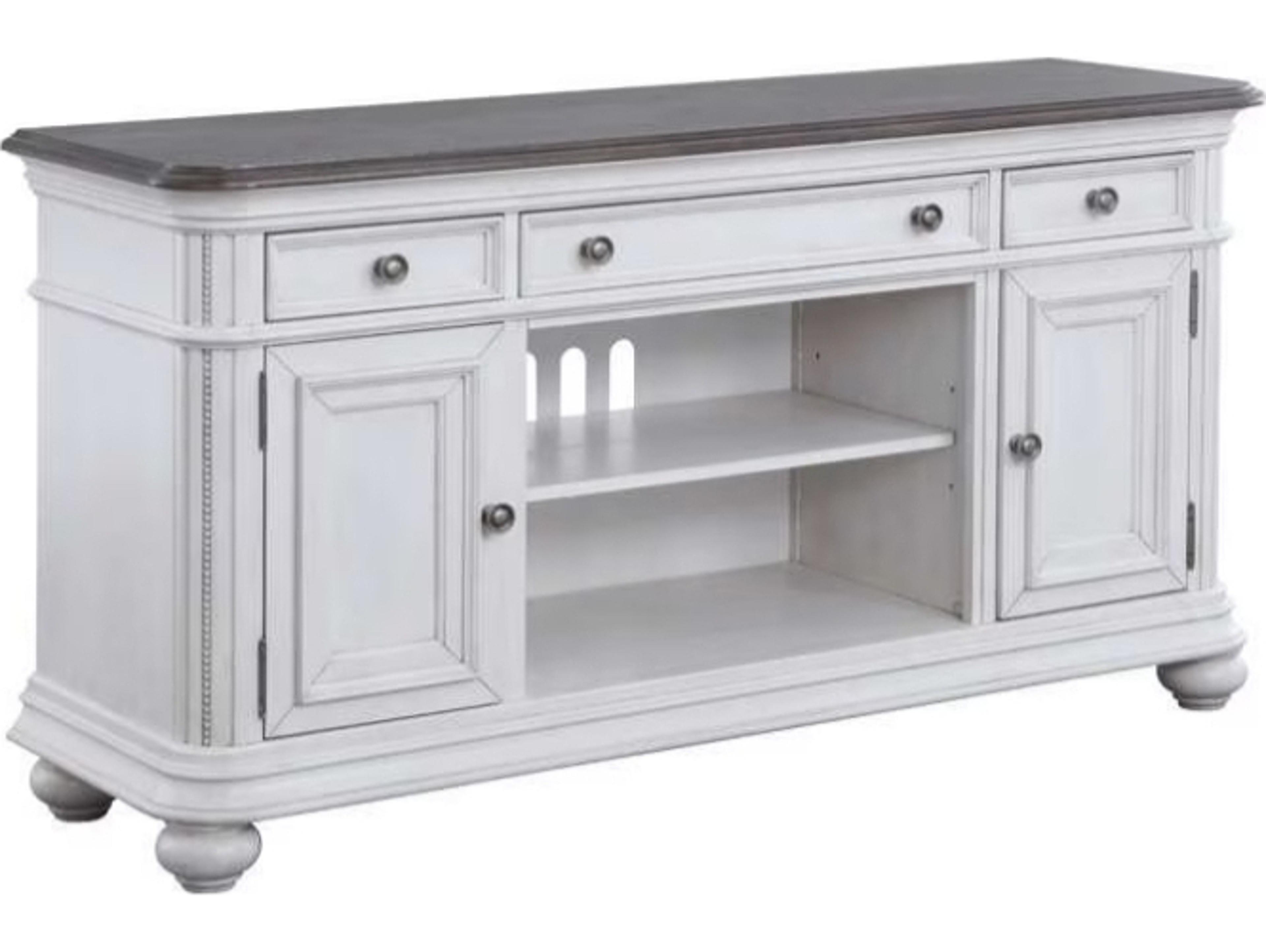 Avalon Furniture 64" Birch Wood Gray Oak Distressed White Media Console