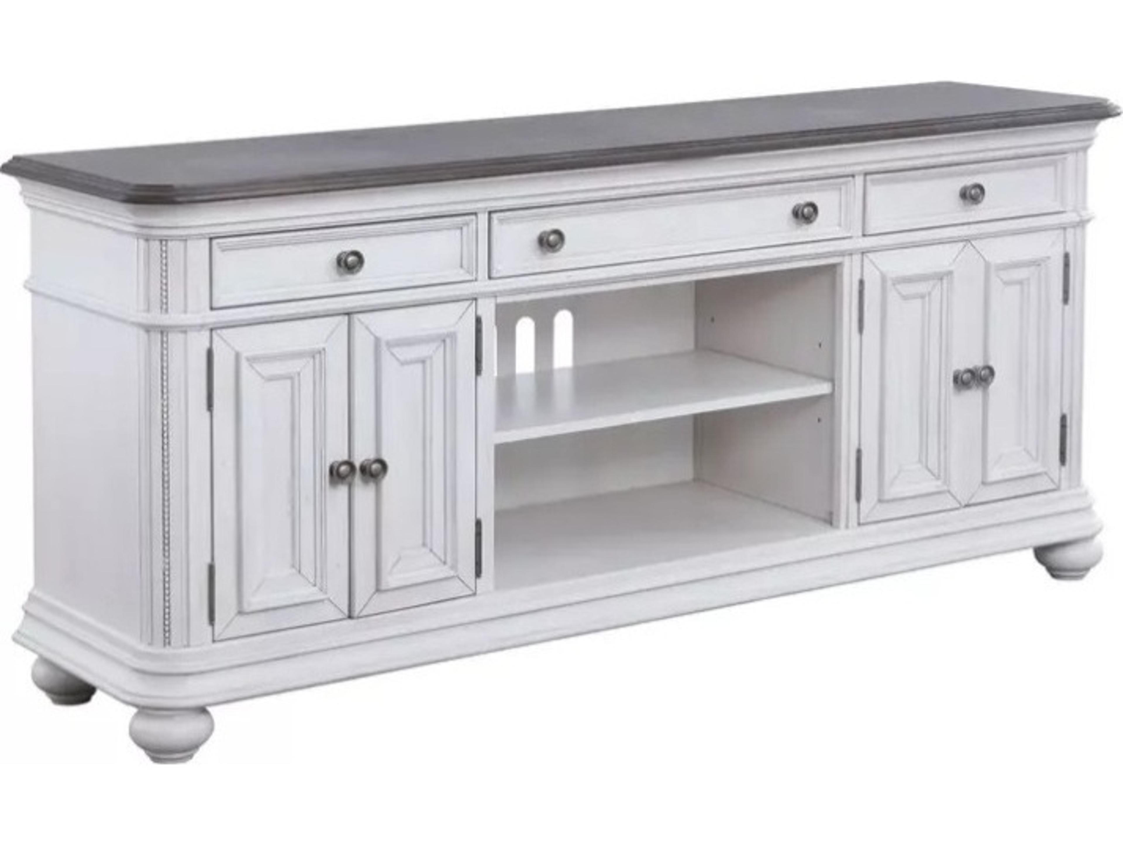 74" Birch Wood Gray Oak Distressed White Media Console
