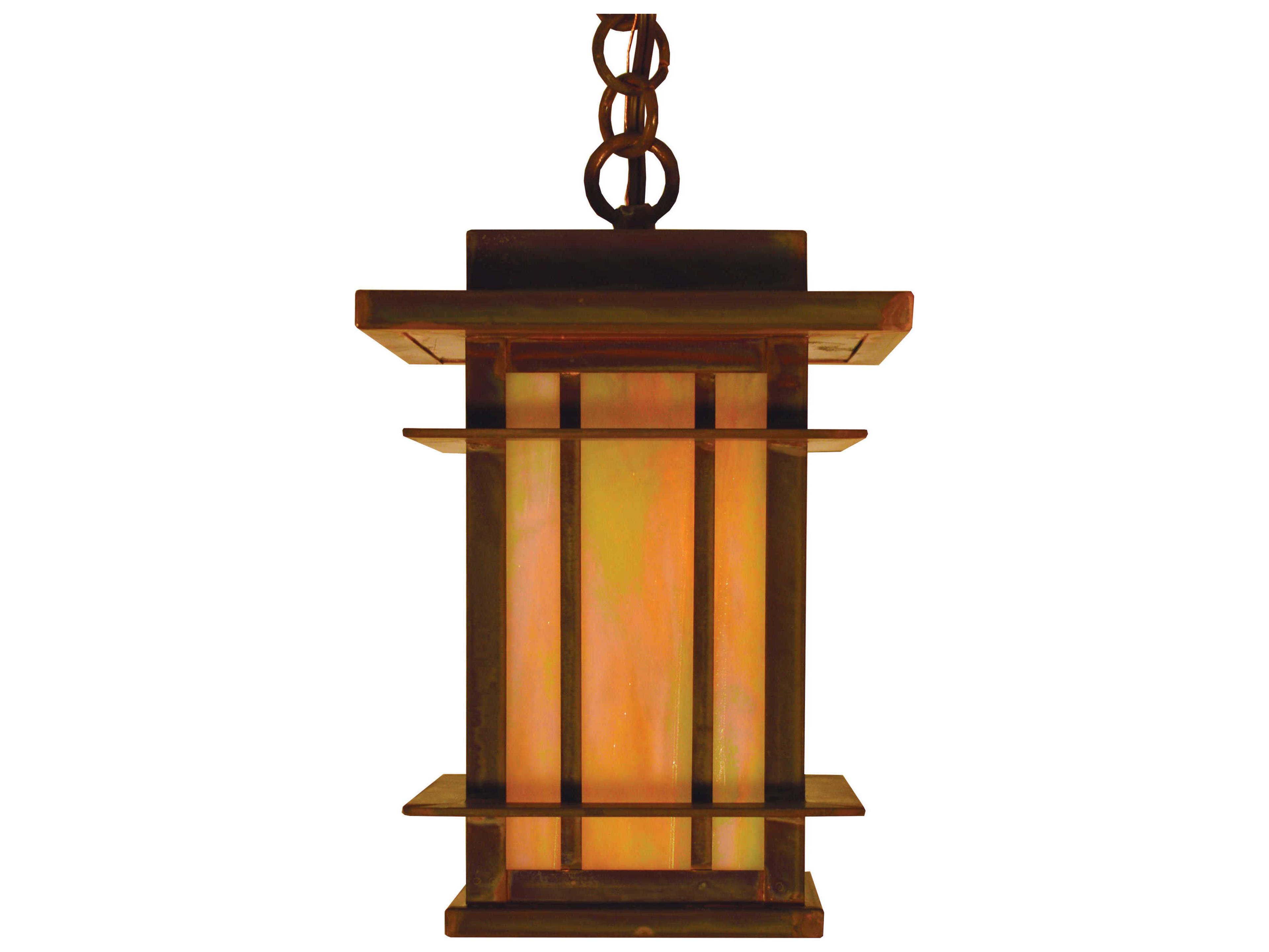 Arroyo Craftsman Oak Park 1-Light Copper Glass Lantern Mini Pendant