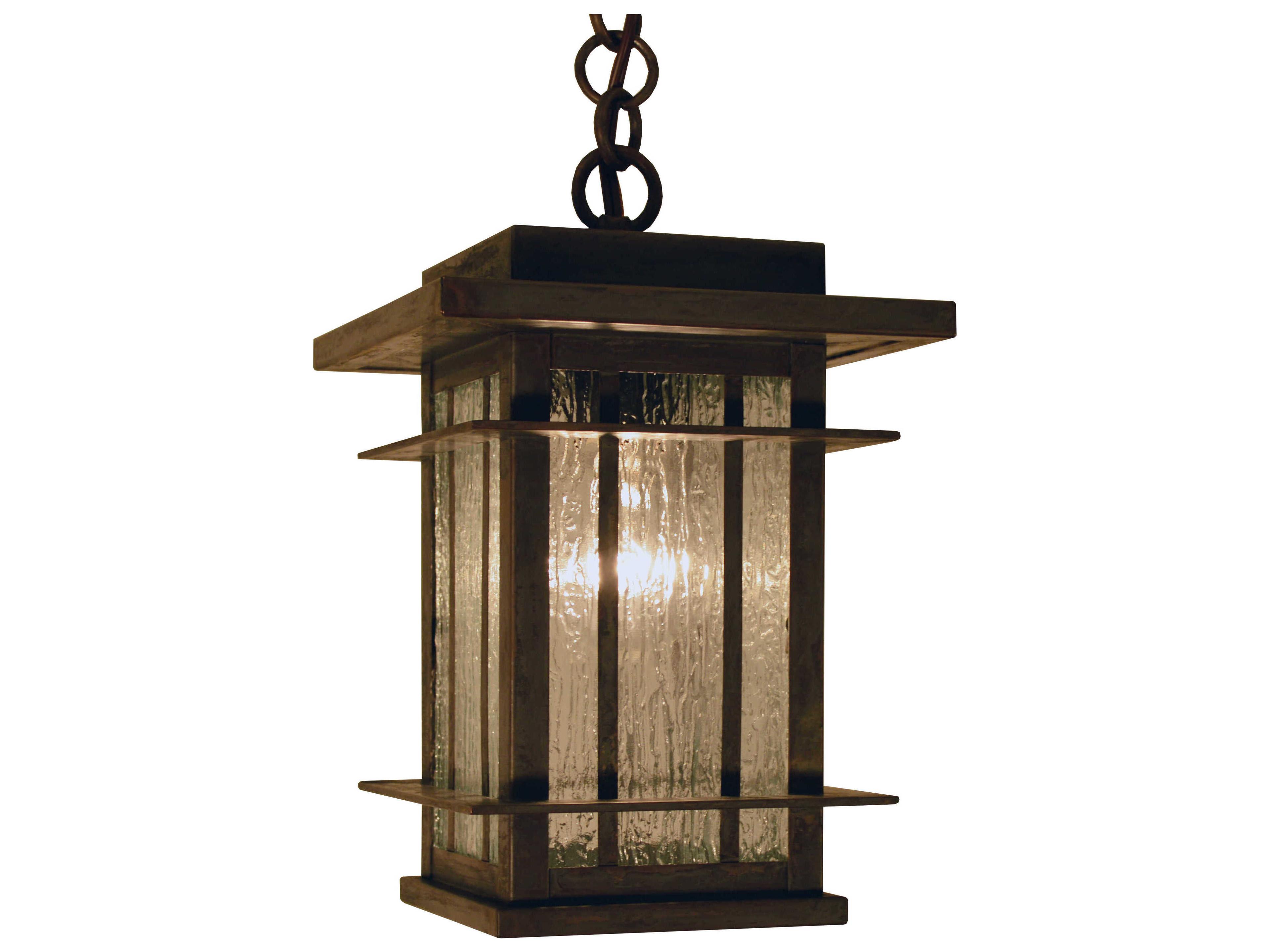 Arroyo Craftsman Oak Park 1-Light Bronze Glass Geometric Mini Pendant