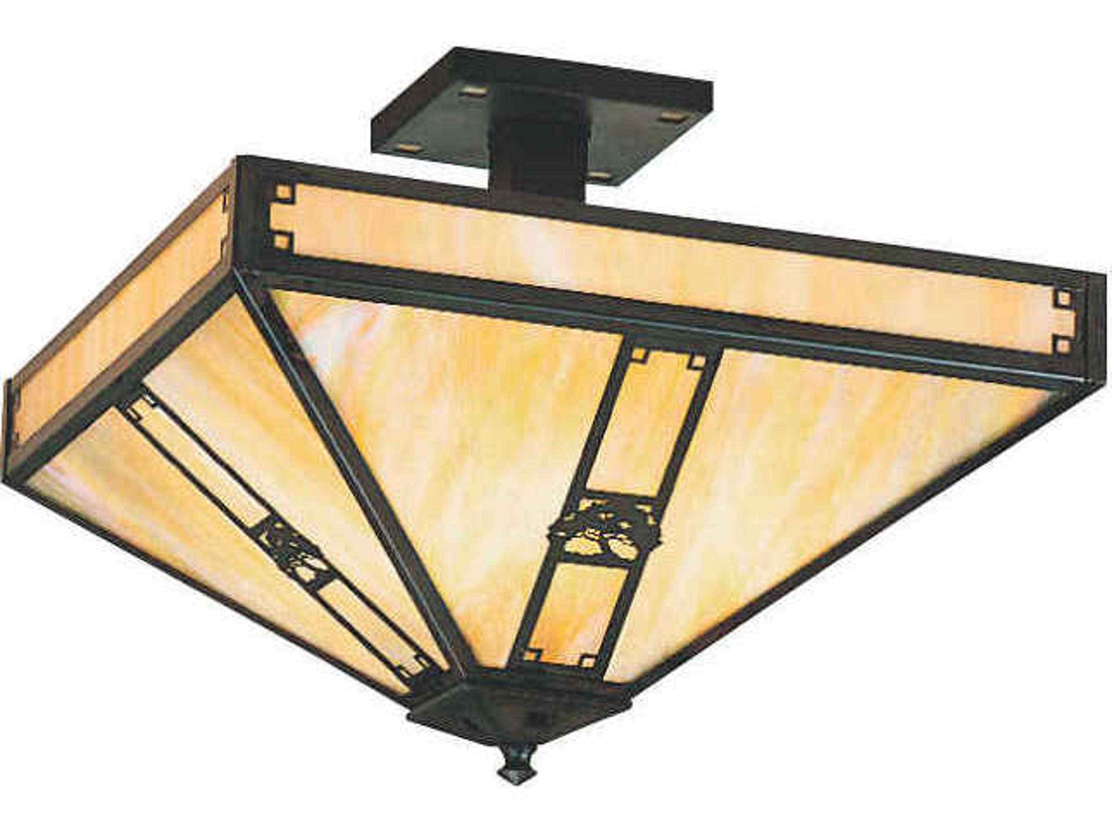 Arroyo Craftsman Pasadena 4-Light Bronze Glass Semi Flush Mount