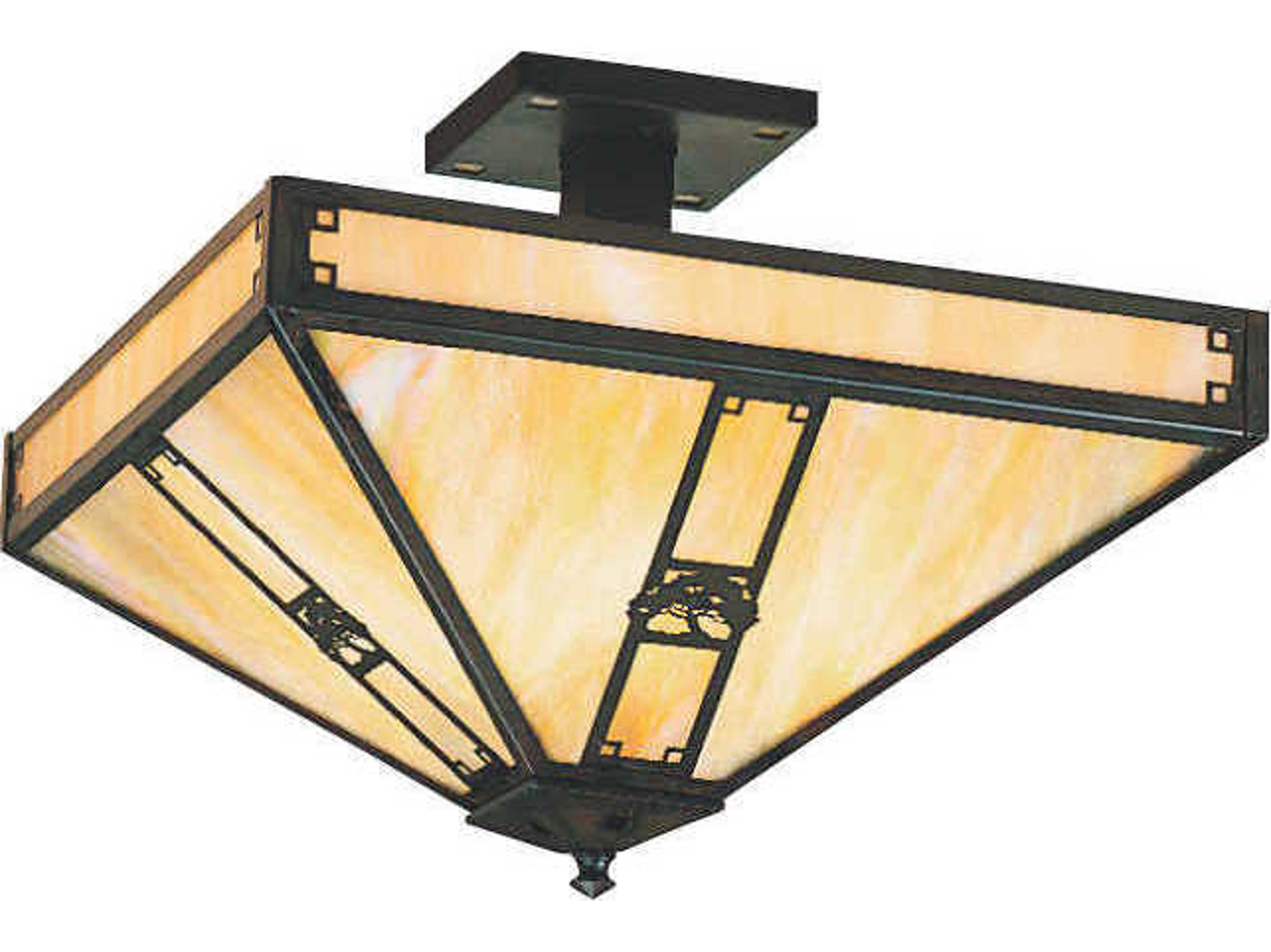 Arroyo Craftsman Pasadena 4-Light Bronze Glass Semi Flush Mount