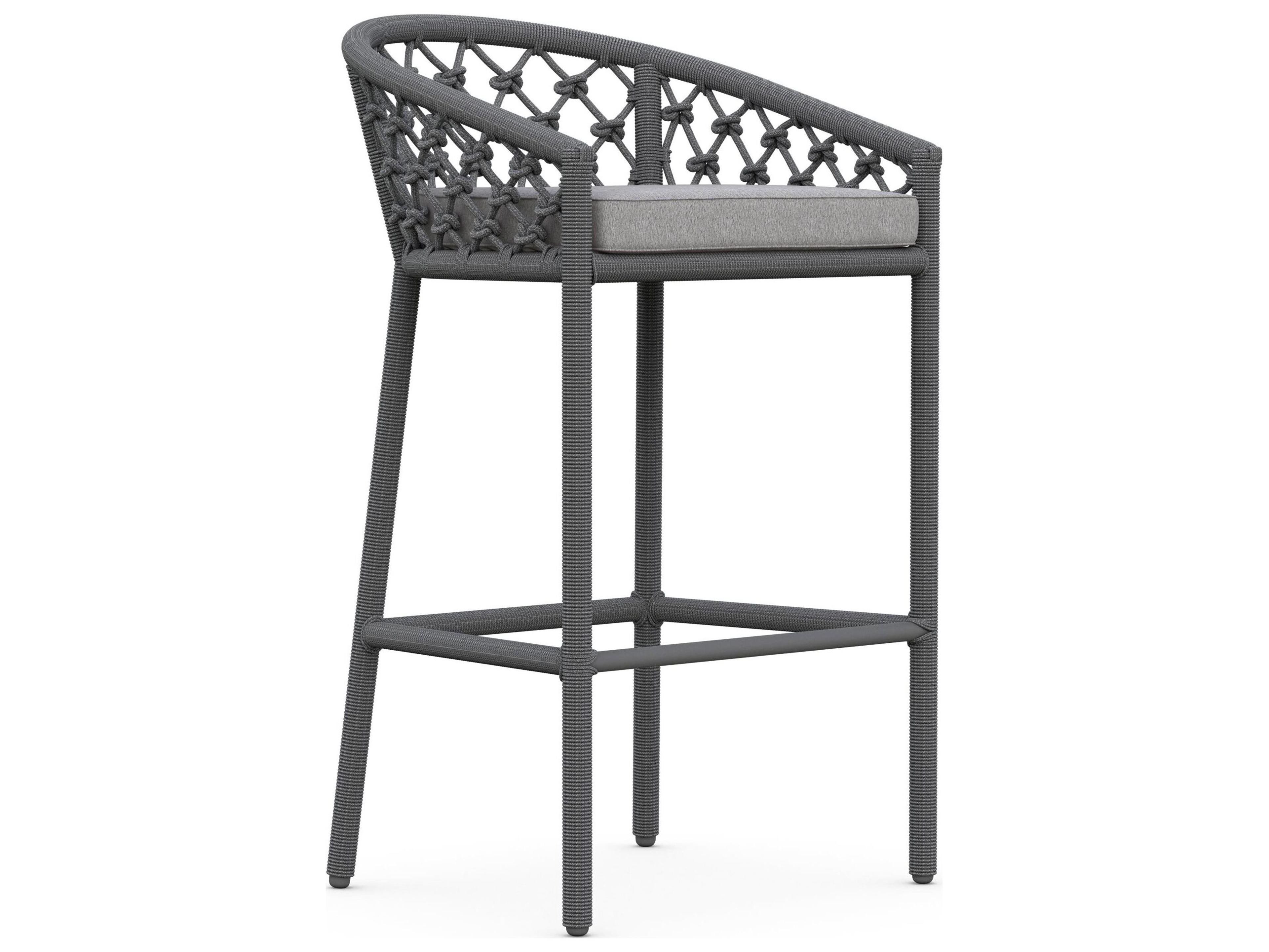 Azzurro Living Amelia Ash All-Weather Rope Patio Bar Stool with Fog Cushion