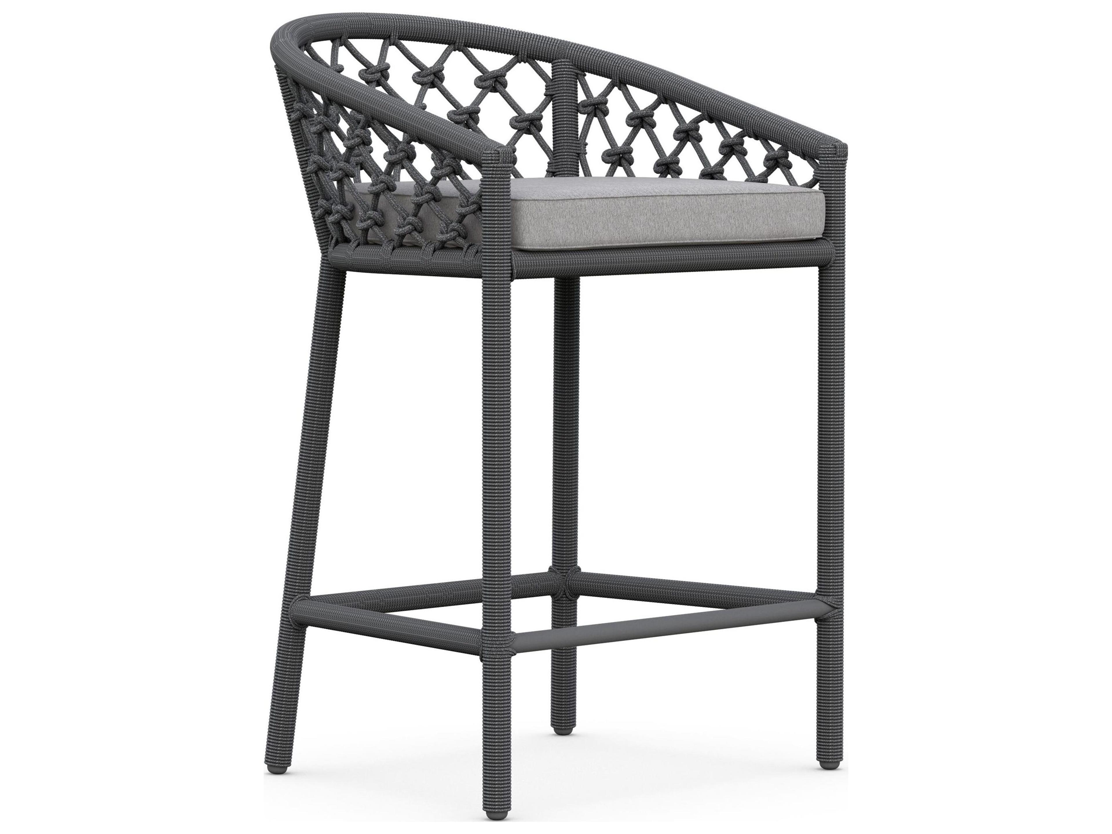 Azzurro Living Amelia Ash All-Weather Rope Outdoor Counter Stool with Fog Cushion