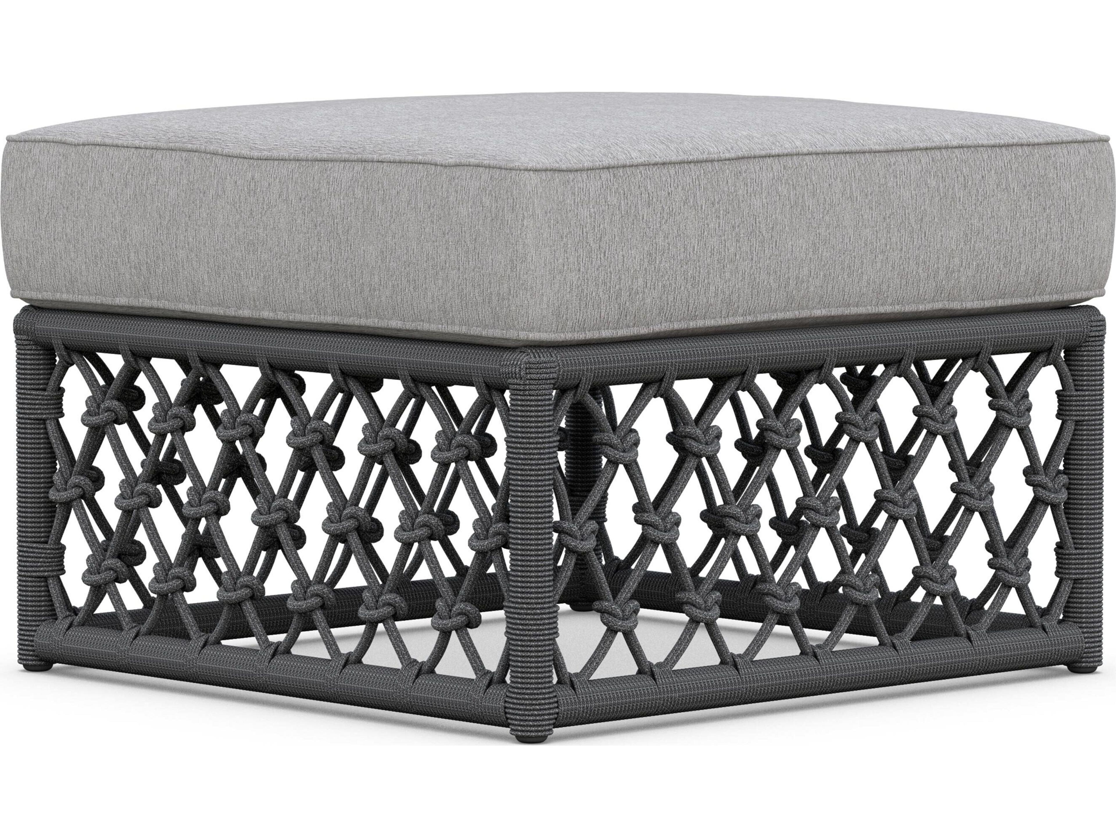 Azzurro Living Amelia Ash All-Weather Rope Outdoor Ottoman with Fog Cushion