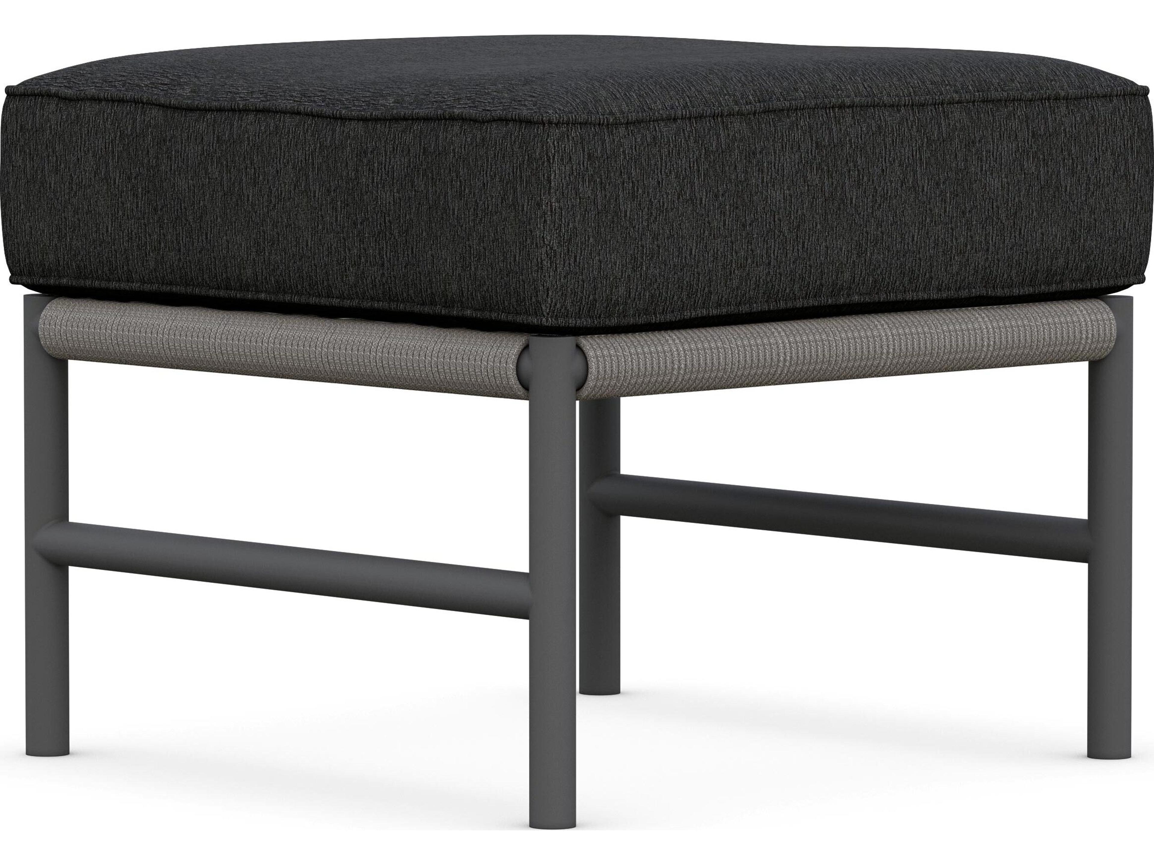 Azzurro Living Avalon Lava Gray All-Weather Rope Outdoor Patio Ottoman with Midnight Cushion