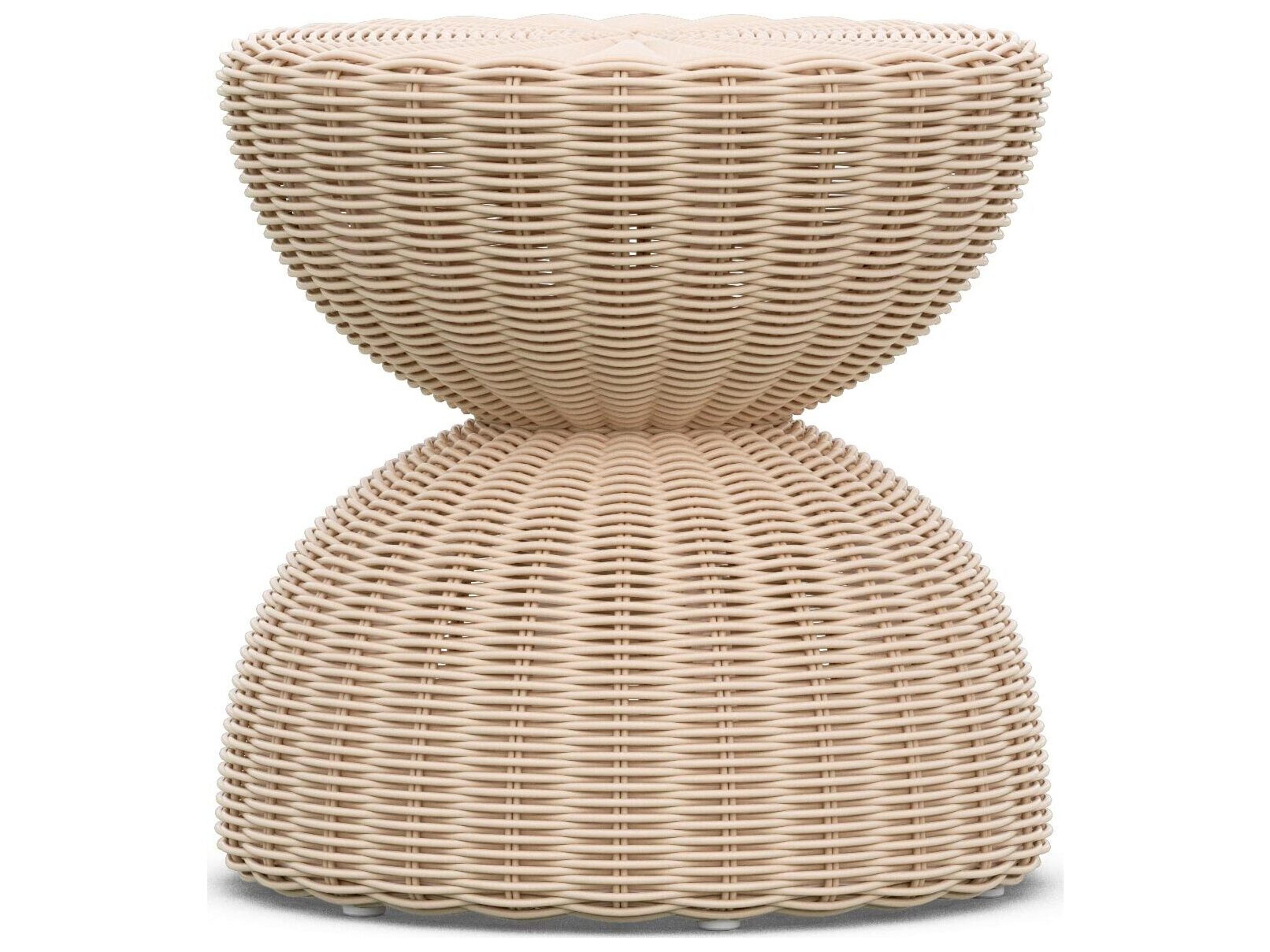 Azzurro Living Cabo Almond Wicker Round Patio Side Table