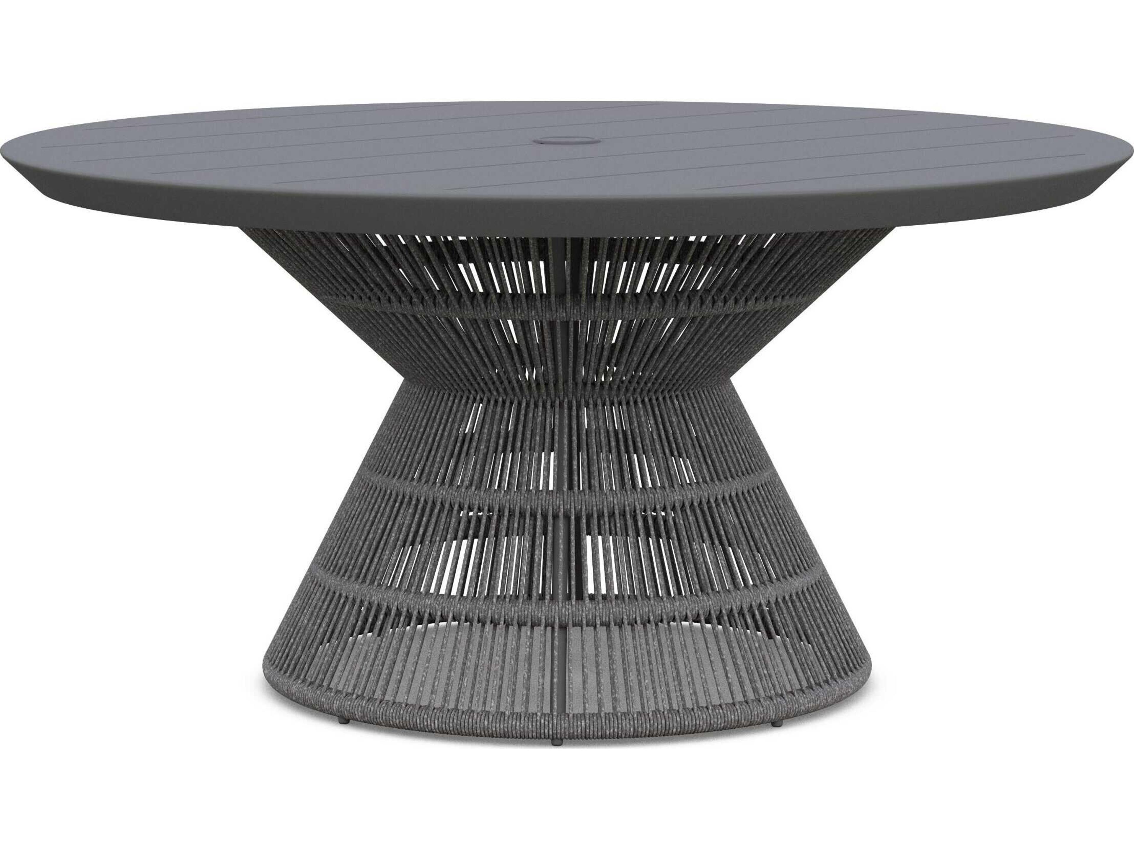 Azzurro Living Captiva Matte Charcoal Aluminum Rope Round Umbrella Hole Dining Table