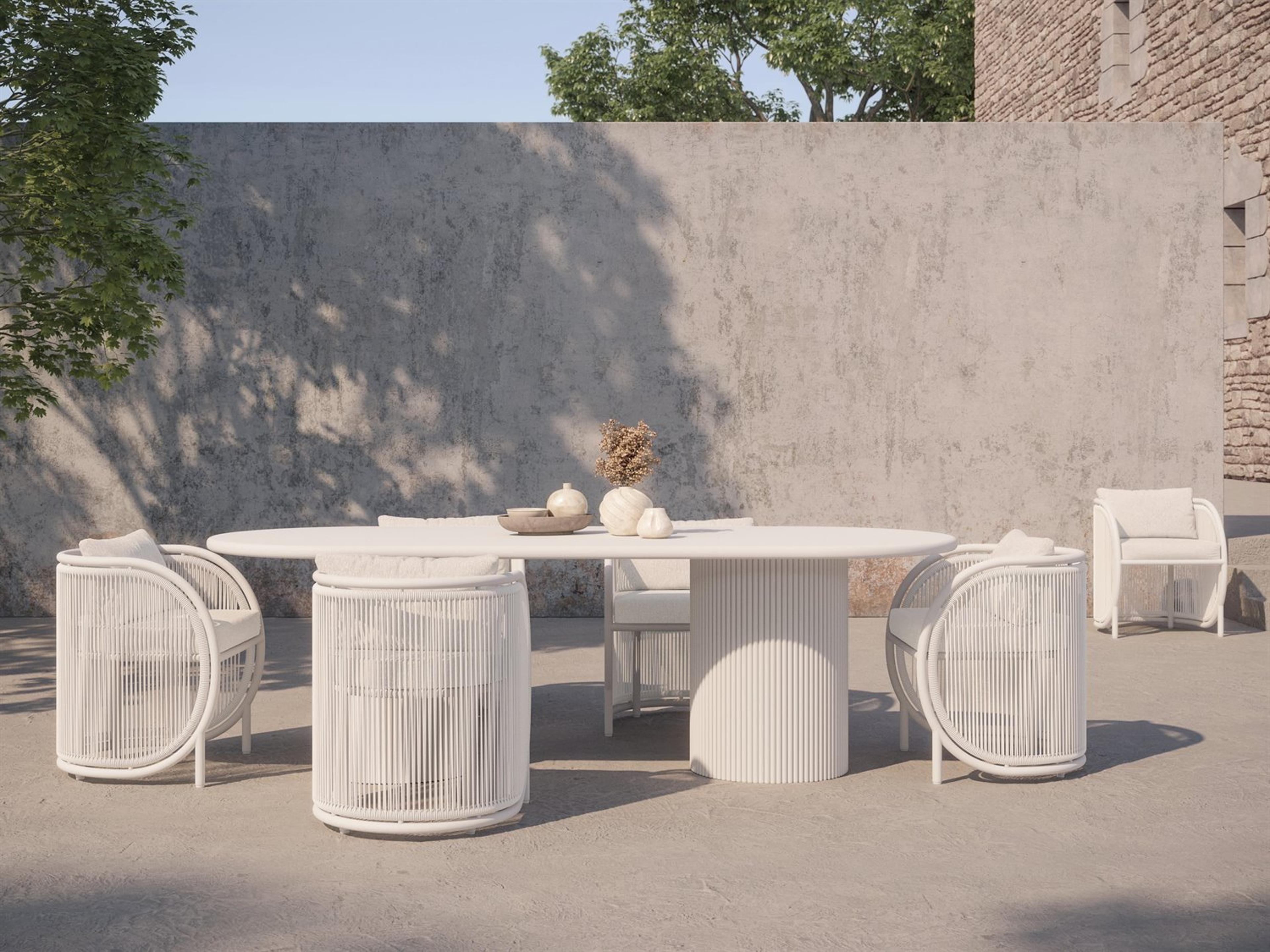 Azzurro Living Kamari White Mist All-Weather Rope Outdoor Dining Set with Cloud Cushion