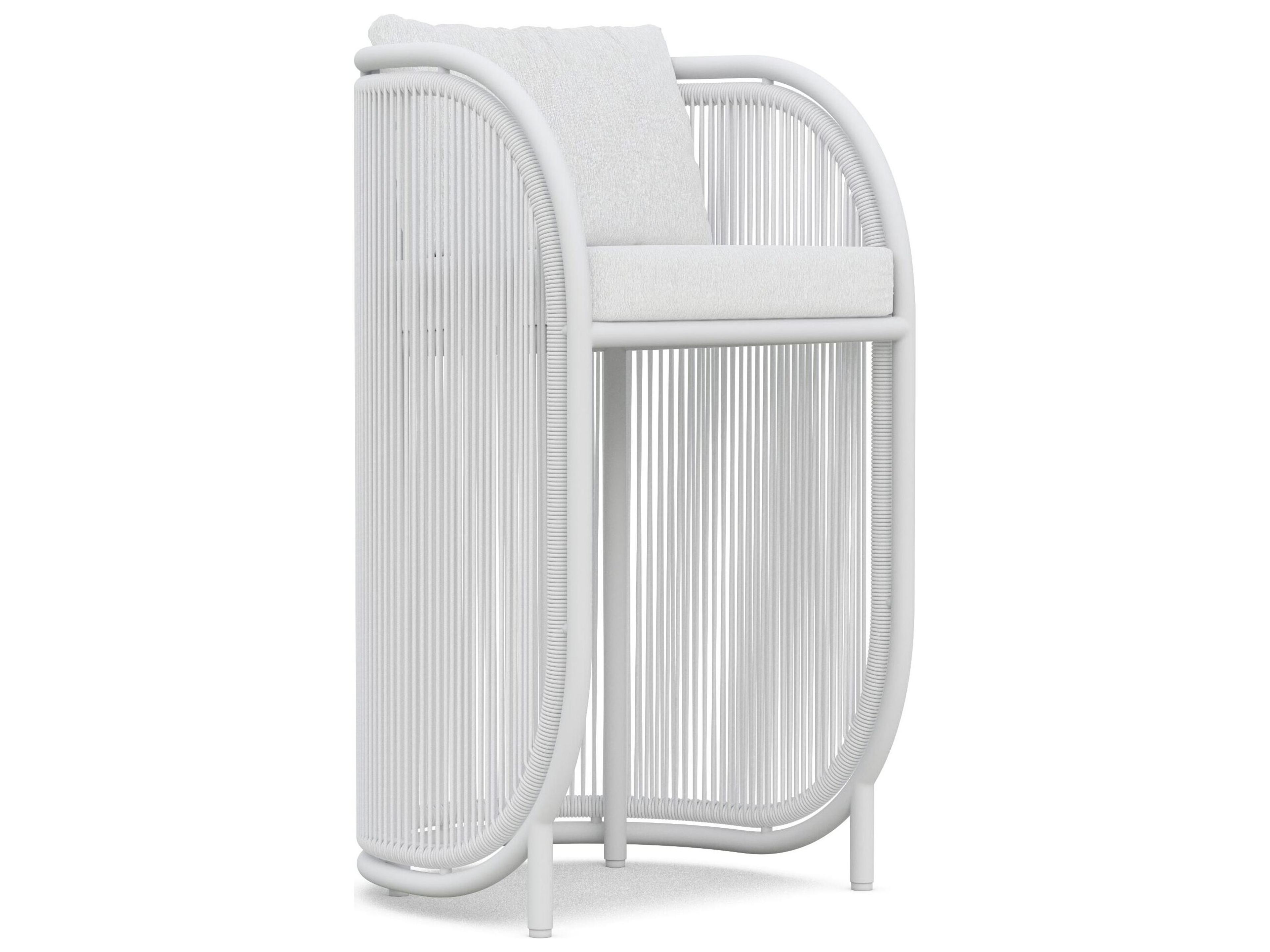 Azzurro Living Kamari White Mist All-Weather Rope Patio Bar Stool with Cloud Cushion
