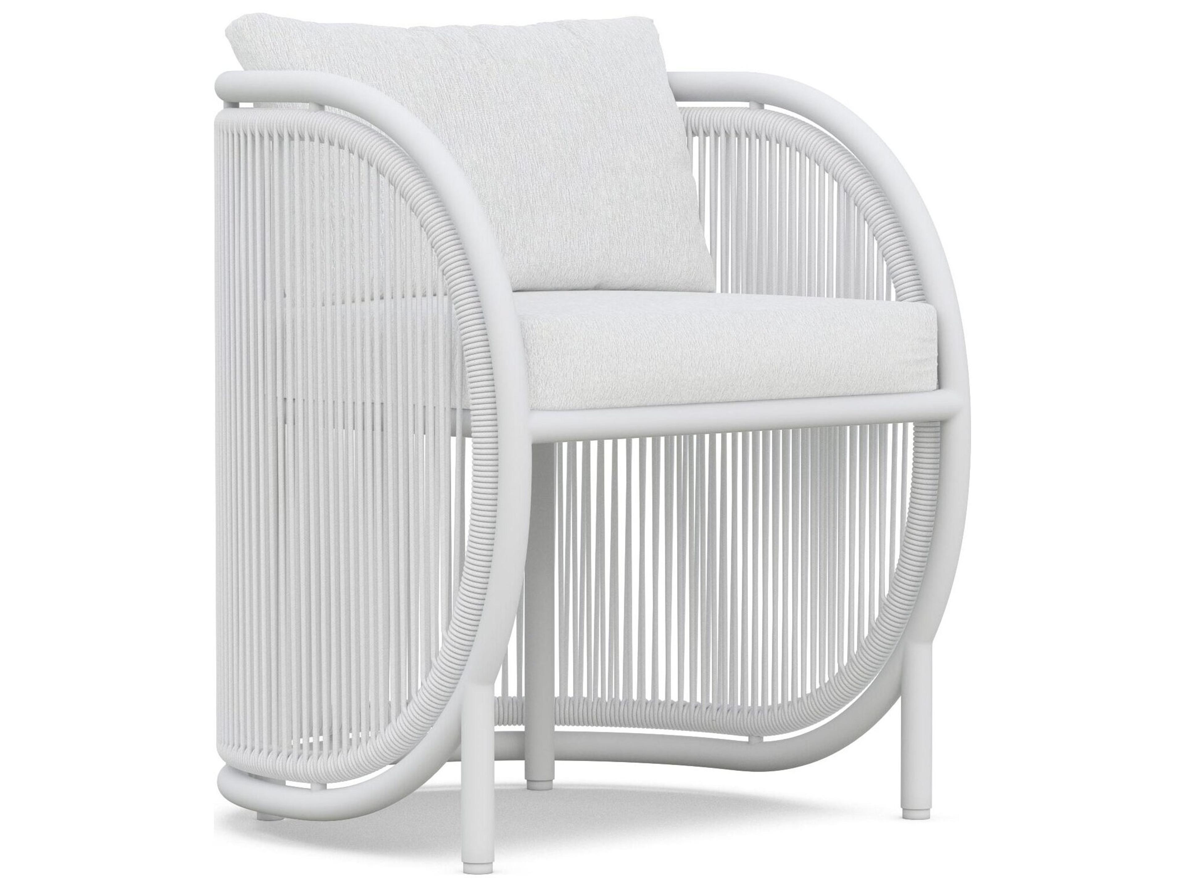 Azzurro Living Kamari White Mist All-Weather Rope Outdoor Dining Arm Chair with Cloud Cushion
