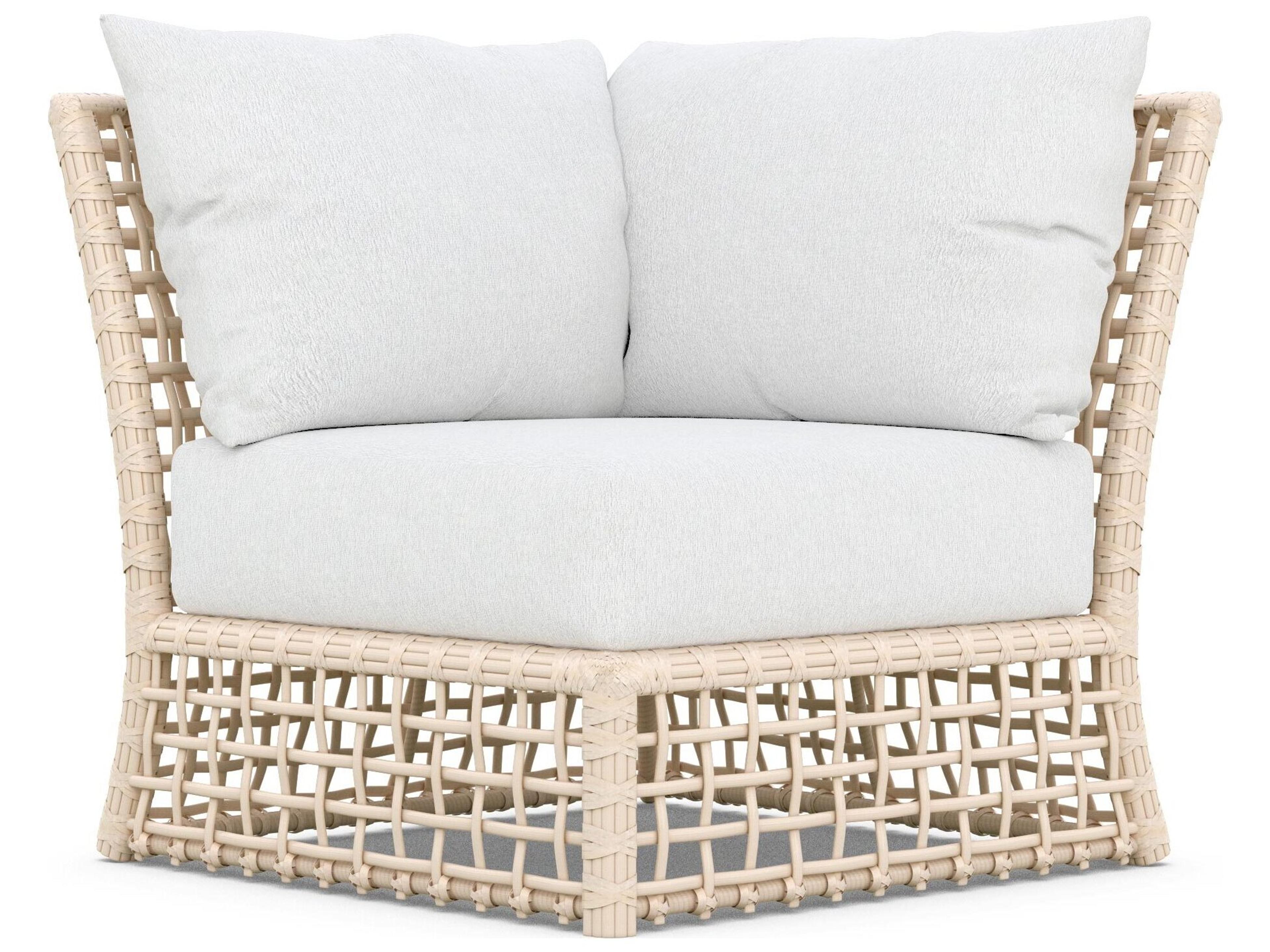 Azzurro Living Kiawah Almond All-Weather Wicker Corner Outdoor Patio Lounge Chair with Cloud Cushion